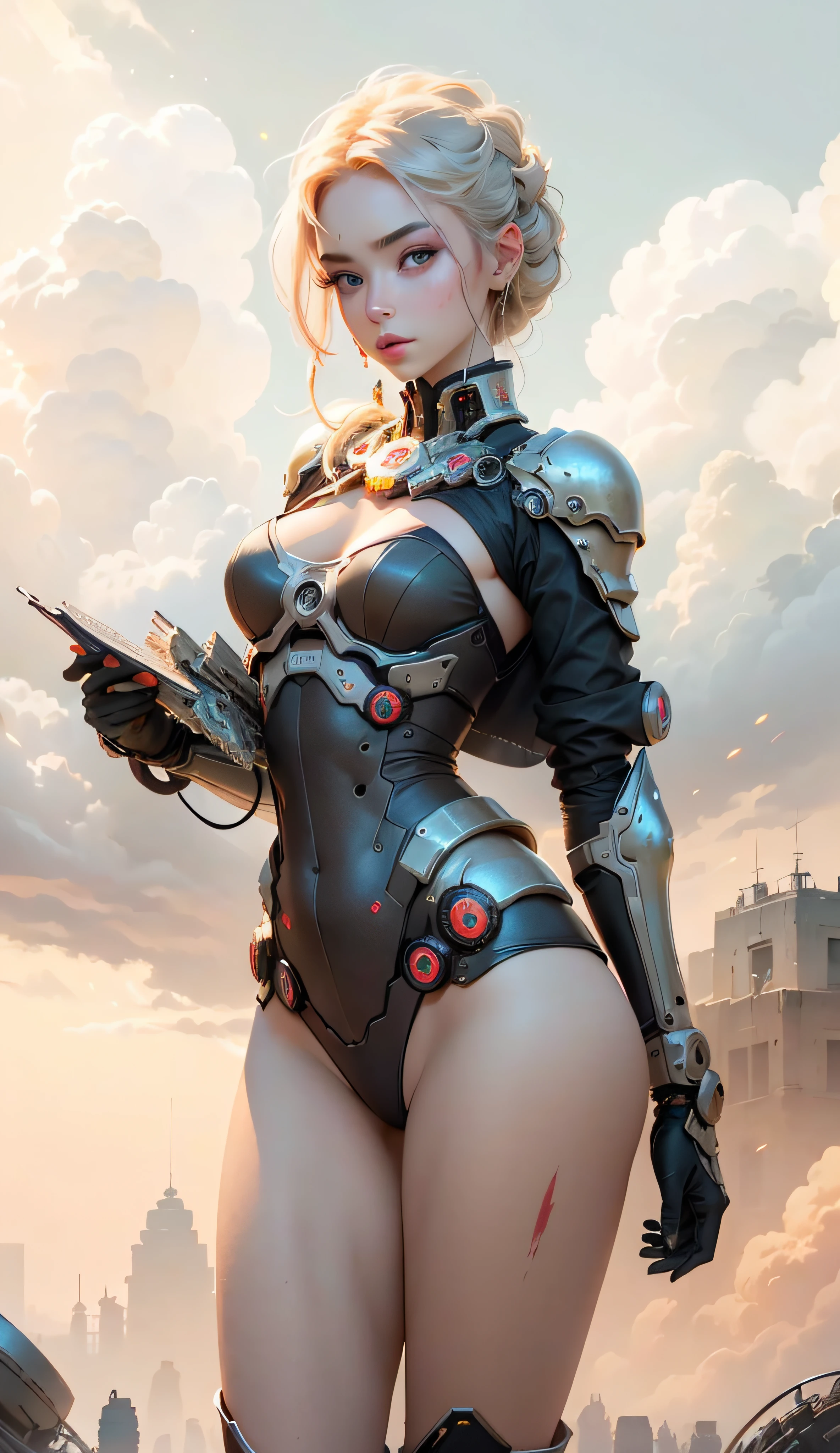 realistic visual effects,attractive beautiful,dramatic contrast,Gentle lighting,Delicate warmth,the soft light,hyper HD,Extremely colorful,best qualityer,perfect female shape,HighDynamicRange,long eyelasher,Unbeatable masterpiece,paleskin,putting makeup on,Sexy goddess,Large mechanical gears,Strange sky,The setting sun burns the clouds,8K high quality,Sexy goddess,A pair of big eyes are beautiful and moving,White skin,Makeup,Sexy outfit,【Background with】Large gears,Large gears,Doomsday ruins,Giant tornado,Strange sky,The setting sun burns the clouds,Multiple planets,The end of the world,Multiple planets,Mards,Jupiter,Mercury,Strange sky,Giant tornado。