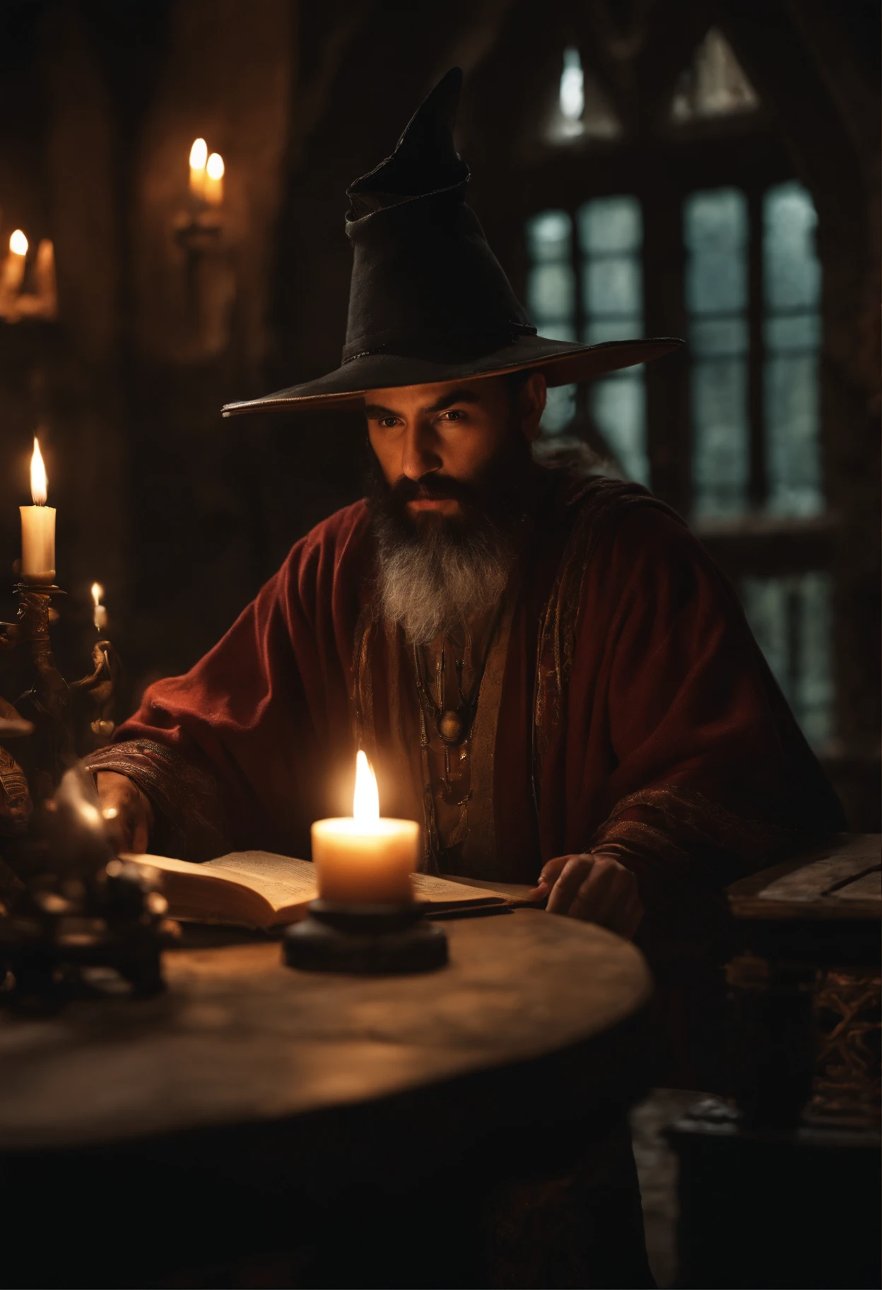 (a wizard of Mexican Asian descent),muito velho com uma barba longa, in a rustic and secret place,(estantes de livros antigos). [Making magic potions and giving wise advice].(melhor qualidade,4k,8k,Altas,master part:1.2),ultra-detalhado,[Realistic,fotorrealista,photo-realistic:1.37] Retratos, [Cores escuras e misteriosas], [Subtle and dim lighting], [textura vintage e antiga].