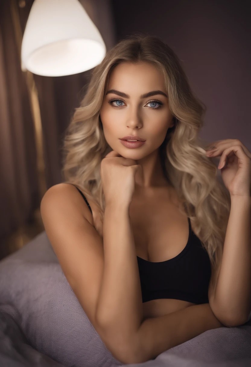 Arafed Mujer totalmente , Chica sexy con ojos marrones, ultra realista, meticulosamente detallado, Retrato Sophie Mudd, selfie de una mujer joven, Ojos del dormitorio, Violeta Myers, sin maquillaje, Maquillaje natural, staring directly into camera, cara con artgram, maquillaje sutil, Impresionante foto de cuerpo completo arrodillado en la cama, En el dormitorio, Medium to large size bust, cuerpo grande, cabello blanco, Cola de caballo, flequillo, labios brillantes, mirada seductora, Eyelids made up, Cara maquillada, mirada exitada,, escote,desnuda, pantys, tacones ,lenceria sexy, cuerpo esbelto,sin ropa