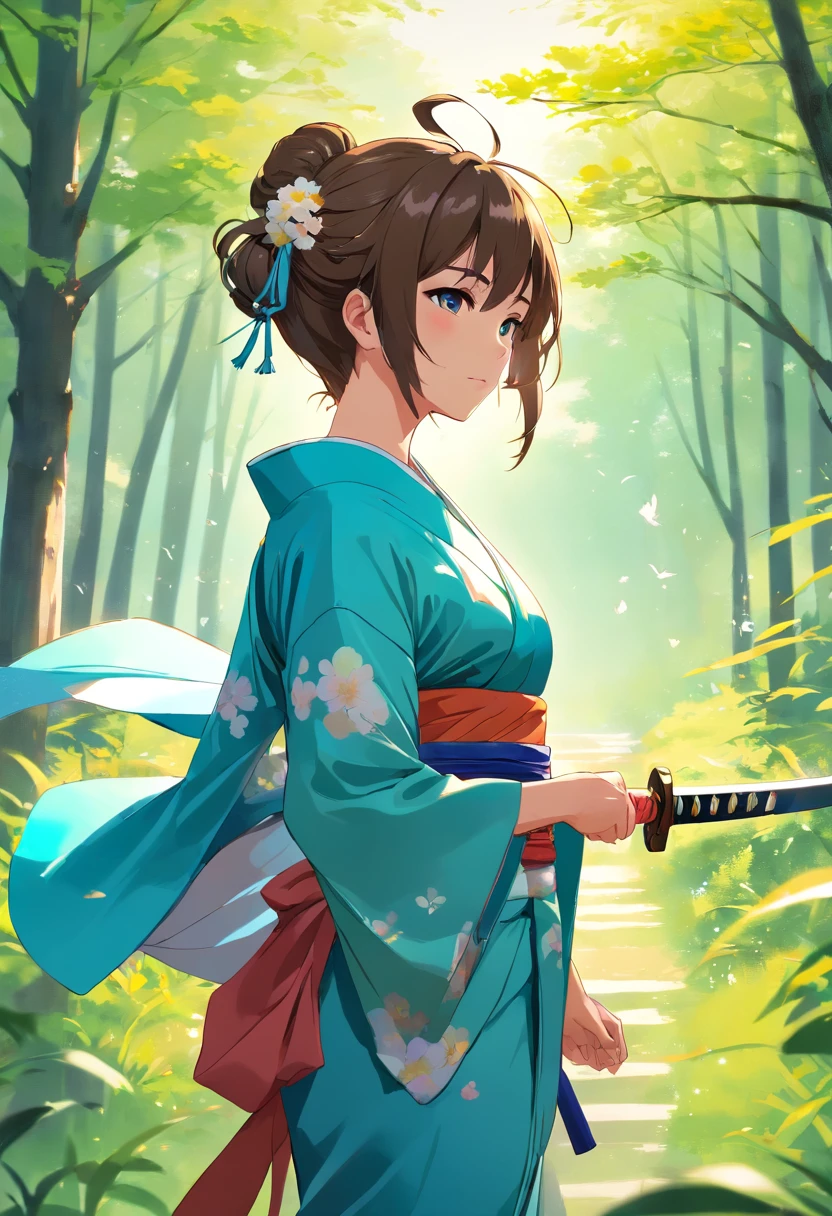 (8k Wallpaper:1.2),(ultra-high resolution:1.2),(masterpiece:1.1),wallpaper,High Quality,A masterpiece,(high-detail),1man, Samurai Bun Hairstyle Man,Wear Ronin armor., (Ghost of Tushima), Walk through the meadow., Japanese master swordsman,Katana at the waist, Simple white background, 8k Wallpaper, HD quality,fall in love,Women,japan,Wearing a kimono