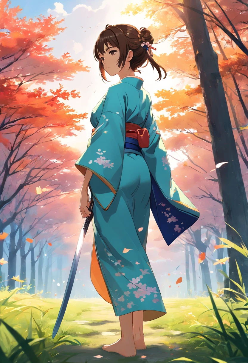 (8k Wallpaper:1.2),(ultra-high resolution:1.2),(masterpiece:1.1),wallpaper,High Quality,A masterpiece,(high-detail),1man, Samurai Bun Hairstyle Man,Wear Ronin armor., (Ghost of Tushima), Walk through the meadow., Japanese master swordsman,Katana at the waist, Simple white background, 8k Wallpaper, HD quality,fall in love,Women,japan,Wearing a kimono