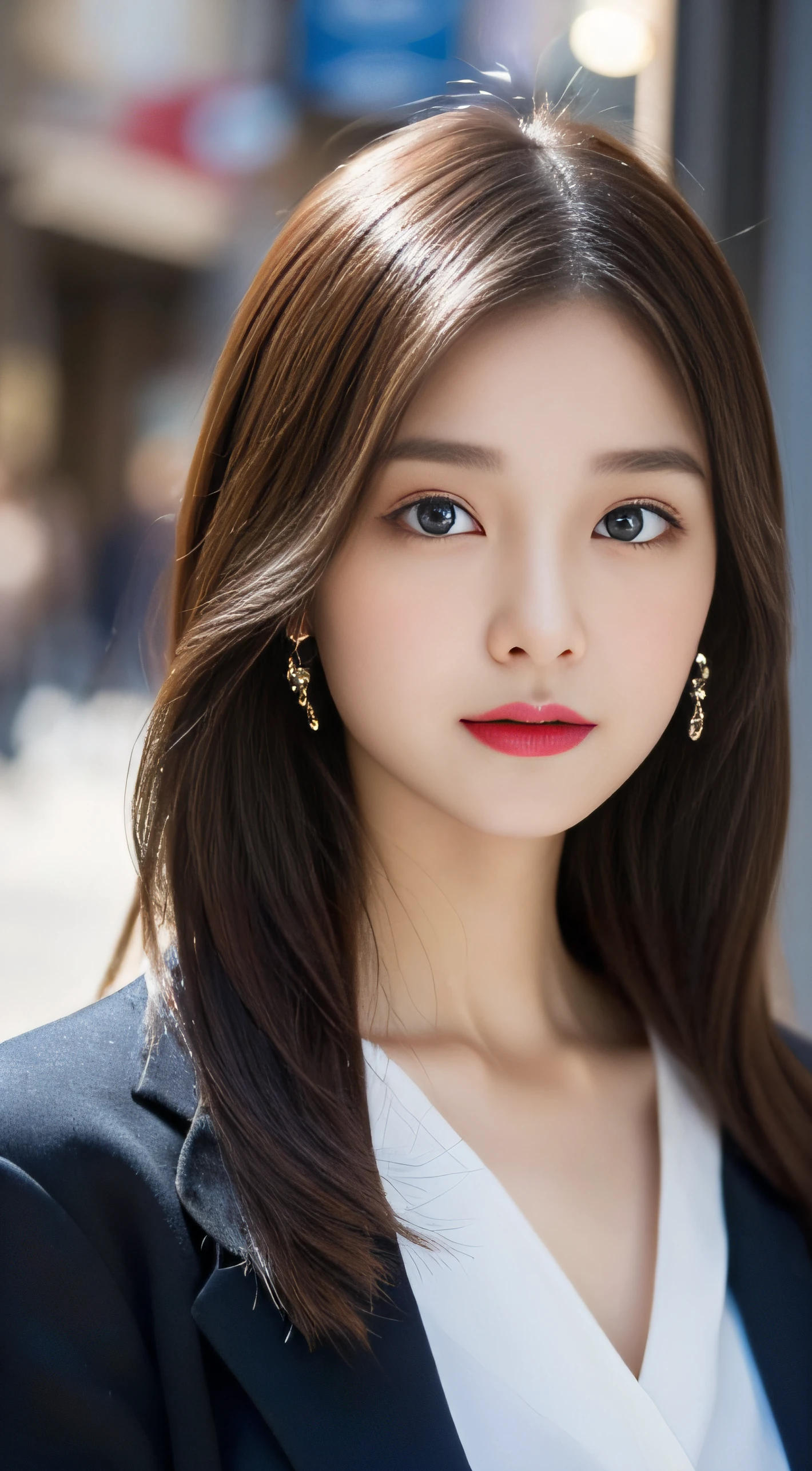 (((32K,very high res, high detailing, highly accurate,Masterpiece Girl 1))),Raw photo & realistic atmosphere,beautiful dark blue eyes,Detailed mouth,Glossy lips,Detailed eyebrows,Soft white skin that shines with every detail,,Eyes drawn in detail、Very beautiful eyes with azure eyes,Detailed lips、Very beautiful face,Very well-formed face、Lifelike face,shiny beautiful lips,Beautiful eyebrows,Infinite reality,Best design,（Insanely cute sober Japan 17-year-old high school girl,Toned body,thighs thighs thighs thighs,Slender legs,Beautifully shaped breasts,Very cute beautiful girl,Little Girl：1.5）,Best Natural Makeup,Japanese ido,Korean Idols,Young sensual idol,Moist eyes,Dark beautiful eyes,Beautiful butt,beauty legs,,camel's foot,：1.3),超A high resolution、,Natural and realistic face,Back lighting,Pure eyes are too cute,(((photorealisim,Photograph the whole body))),,Reality Live Action,（Earrings that look fashionable,,a necklace,A bracelet,gyuru,Glossy nail art,Clothes like a girl,,Girlish clothes,,Dress up elegantly and cutely,Tailored jacket,Ruffled inner blouse beautiful draped skirt,Beautiful fashionable girl with little exposure,Light Brown Fluffy Perm Medium Hair,独奏,Lori,chew a little,full body Esbian：1.7）,Night in Shibuya（Turned：1.5）