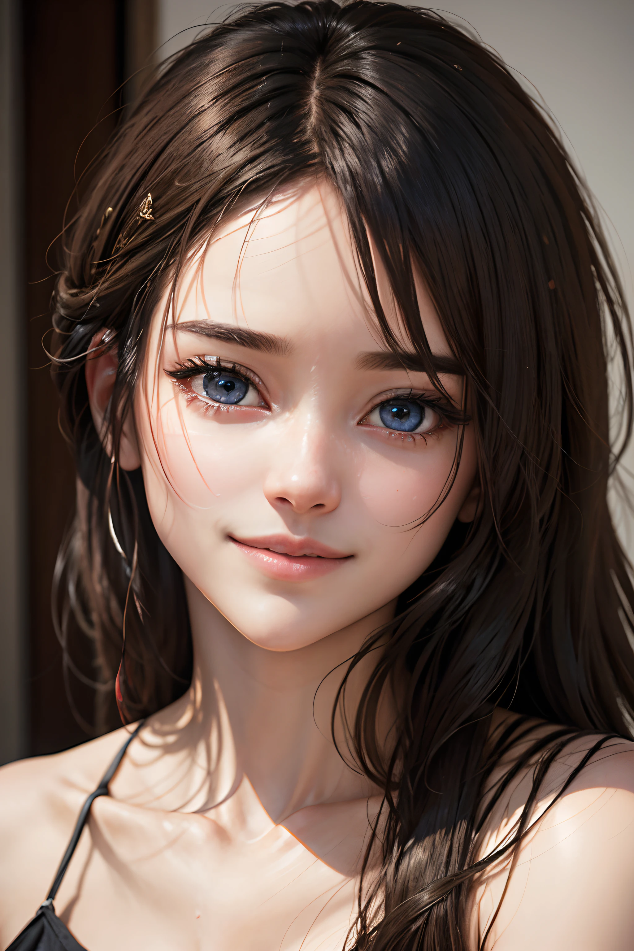 (highest resolution、separate_video) best quality、((light))、very detailed、semi-realistic、((assembly)),braided hairstyle、smile、forehead、섬세한 facial features、facial features、View below、((detailed eyes)) , portrait , nsfw , huge breasts , nsfw , white skin