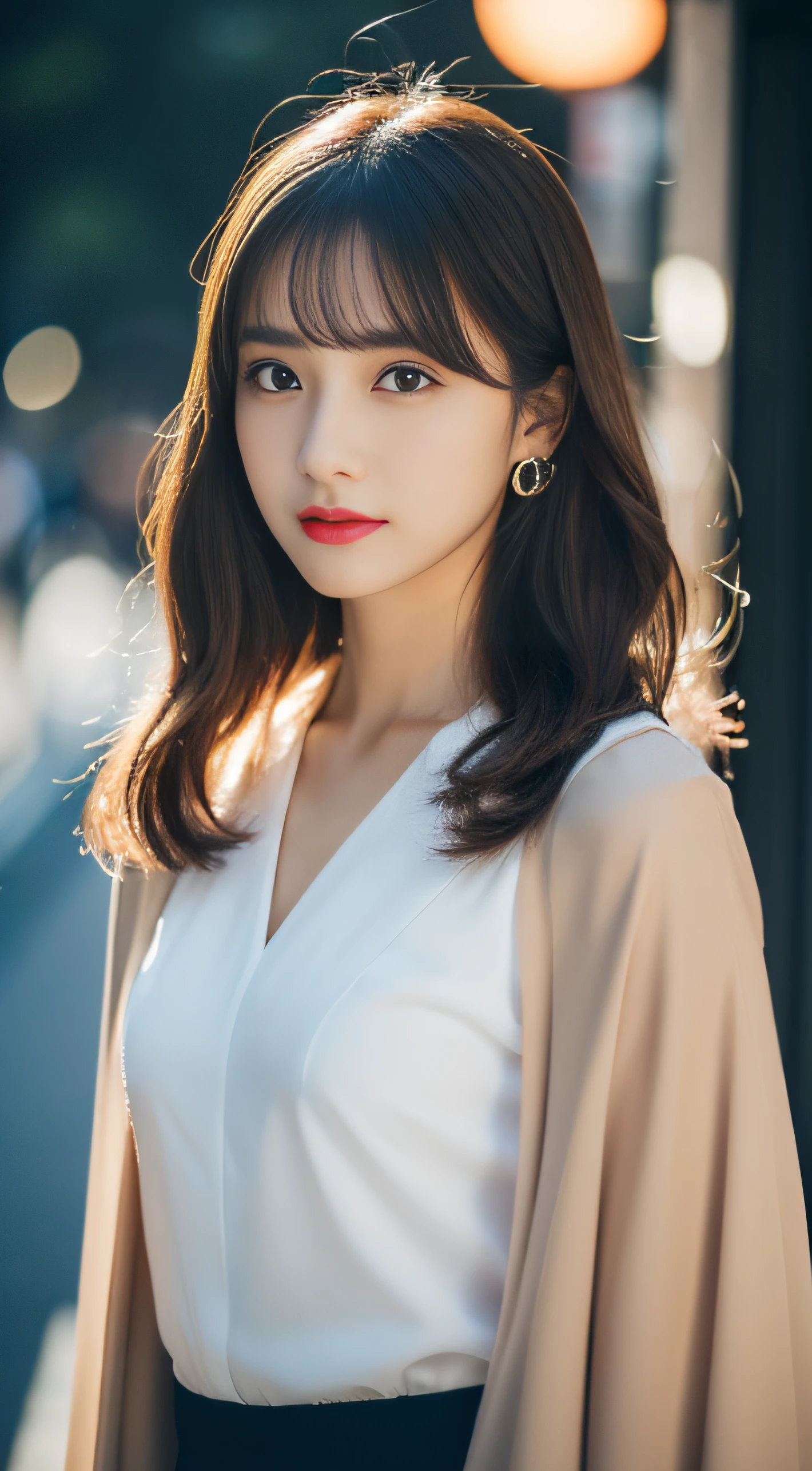(((32K,very high res, high detailing, highly accurate,Masterpiece Girl 1))),Raw photo & realistic atmosphere,beautiful dark blue eyes,Detailed mouth,Glossy lips,Detailed eyebrows,Soft white skin that shines with every detail,,Eyes drawn in detail、Very beautiful eyes with azure eyes,Detailed lips、Very beautiful face,Very well-formed face、Lifelike face,shiny beautiful lips,Beautiful eyebrows,Infinite reality,Best design,(Insanely cute sober Japan 17-year-old high school girl,Toned body,thighs thighs thighs thighs,Slender legs,Beautifully shaped breasts,Very cute beautiful girl,:1.5),Best Natural Makeup,Japanese ido,Korean Idols,Young sensual idol,Moist eyes,Dark beautiful eyes,Beautiful butt,beauty legs,,camel's foot,:1.3),超A high resolution、,Natural and realistic face,Back lighting,Pure eyes are too cute,(((photorealisim,Photograph the whole body))),,Reality Live Action,(Earrings that look fashionable,,a necklace,A bracelet,gyuru,Glossy nail art,Clothes like a girl,,Girlish clothes,,Dress up elegantly and cutely,Tailored jacket,Ruffled inner blouse beautiful draped skirt,Beautiful fashionable girl with little exposure,Light Brown Fluffy Perm Medium Hair,独奏,Lori,chew a little,full body Esbian:1.7),Night in Shibuya(Turned:1.5)