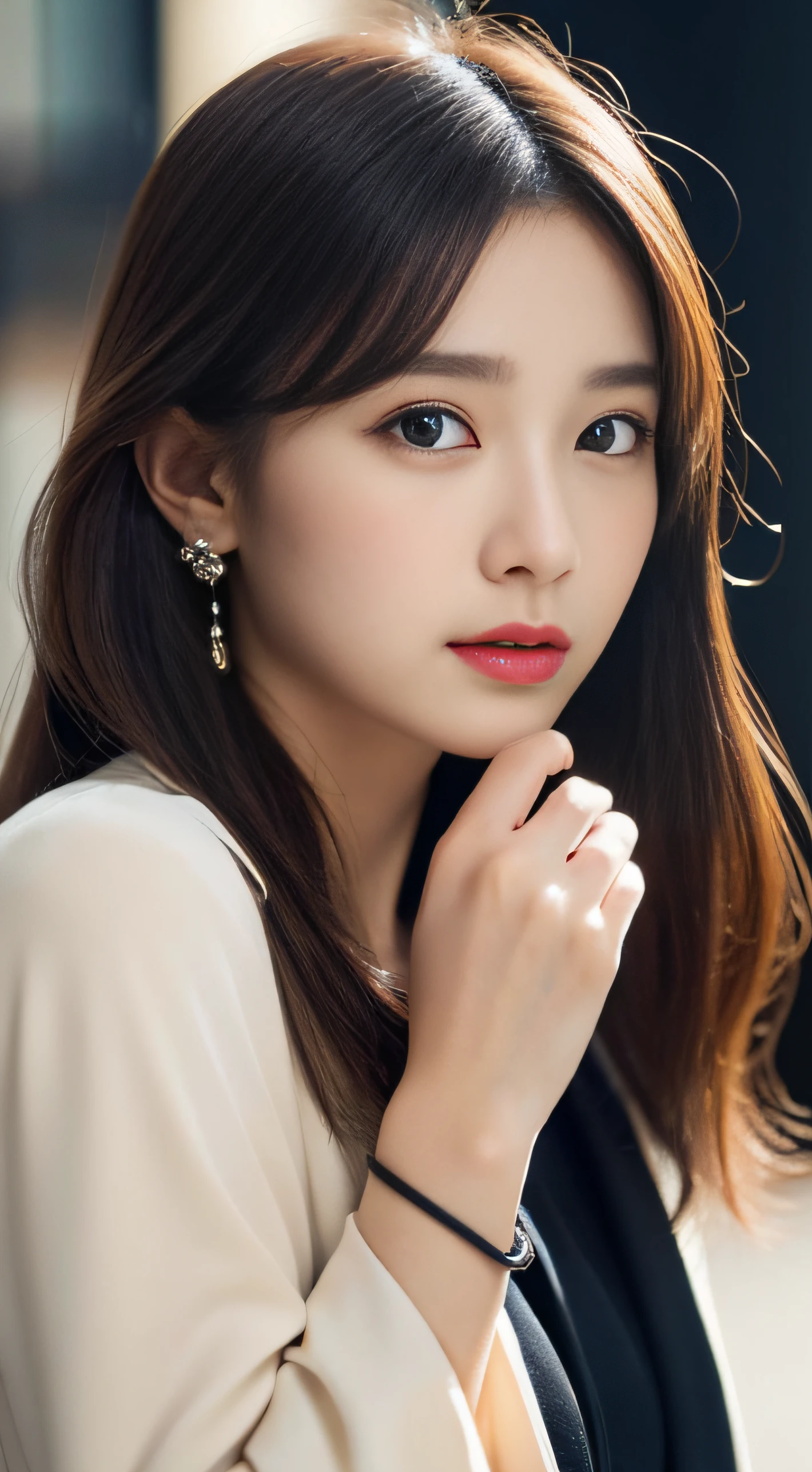 (((32K,very high res, high detailing, highly accurate,Masterpiece Girl 1))),Raw photo & realistic atmosphere,beautiful dark blue eyes,Detailed mouth,Glossy lips,Detailed eyebrows,Soft white skin that shines with every detail,,Eyes drawn in detail、Very beautiful eyes with azure eyes,Detailed lips、Very beautiful face,Very well-formed face、Lifelike face,shiny beautiful lips,Beautiful eyebrows,Infinite reality,Best design,(Insanely cute sober Japan -yeld hischool girl,Toned body,thighs thighs thighs thighs,Slender legs,Beautifully shaped breasts,Very cute beautiful girl,Little Gi),Best Natural Makeup,Japanese ido,Korean Idols,Young sensual idol,Moist eyes,Dark beautiful eyes,Beautiful butt,beauty legs,,camel's foot,:1.3),超A high resolution、,Natural and realistic face,Back lighting,Pure eyes are too cute,(((photorealisim,Photograph the whole body))),,Reality Live Action,(Earrings that look fashionable,,a necklace,A bracelet,gyuru,Glossy nail art,Clothes like a girl,,Girlish clothes,,Dress up elegantly and cutely,Tailored jacket,Ruffled inner blouse beautiful draped skirt,Beautiful fashionable girl with little exposure,Light Brown Fluffy Perm Medium Hair,独奏,Lori,chew a little,full body Esbian:1.7),Night in Shibuya(Turned:1.5)