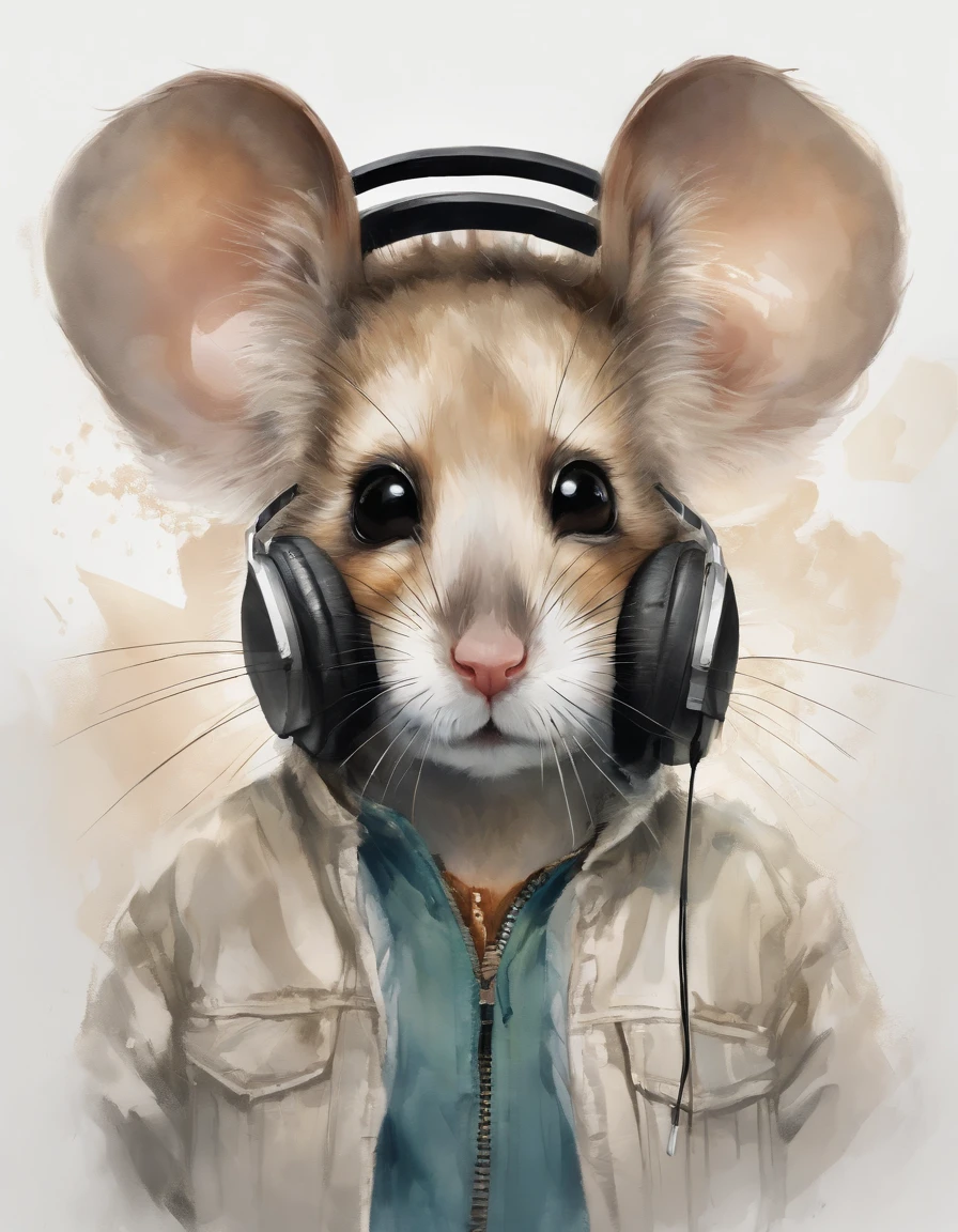 Perfect centering, Cute mouse, Wear a student team jacket, Wearing sunglasses, Wearing headphones, cheerfulness, Standing position, Abstract beauty, Centered, Looking at the camera, Facing the camera, Approaching perfection, Dynamic, Highly detailed, Smooth, Sharp Focus, 8K, hight resolution, Illustration, art by carne griffiths and wadim kashin, White background