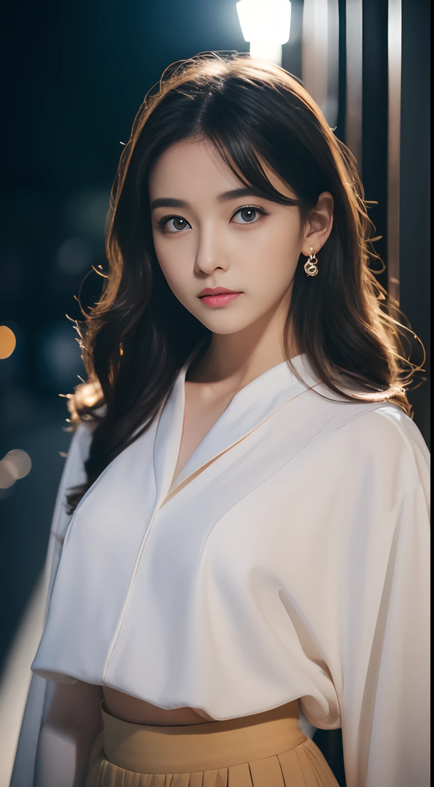 (((32K,very high res, high detailing, highly accurate,Masterpiece Girl 1))),Raw photo & realistic atmosphere,beautiful dark blue eyes,Detailed mouth,Glossy lips,Detailed eyebrows,Soft white skin that shines with every detail,,Eyes drawn in detail、Very beautiful eyes with azure eyes,Detailed lips、Very beautiful face,Very well-formed face、Lifelike face,shiny beautiful lips,Beautiful eyebrows,Infinite reality,Best design,(Insanely cute sober Japan 17-year-old high school girl,Toned body,thighs thighs thighs thighs,Slender legs,Beautifully shaped breasts,Very cute beautiful girl,Little Girl:1.5),Best Natural Makeup,Japanese ido,Korean Idols,Young sensual idol,Moist eyes,Dark beautiful eyes,Beautiful butt,beauty legs,,camel's foot,:1.3),超A high resolution、,Natural and realistic face,Back lighting,Pure eyes are too cute,(((photorealisim,Photograph the whole body))),,Reality Live Action,(Earrings that look fashionable,,a necklace,A bracelet,gyuru,Glossy nail art,Clothes like a girl,,Girlish clothes,,Dress up elegantly and cutely,Tailored jacket,Ruffled inner blouse beautiful draped skirt,Beautiful fashionable girl with little exposure,Light Brown Fluffy Perm Medium Hair,独奏,Lori,chew a little,full body Esbian:1.7),Night in Shibuya(Turned:1.5)