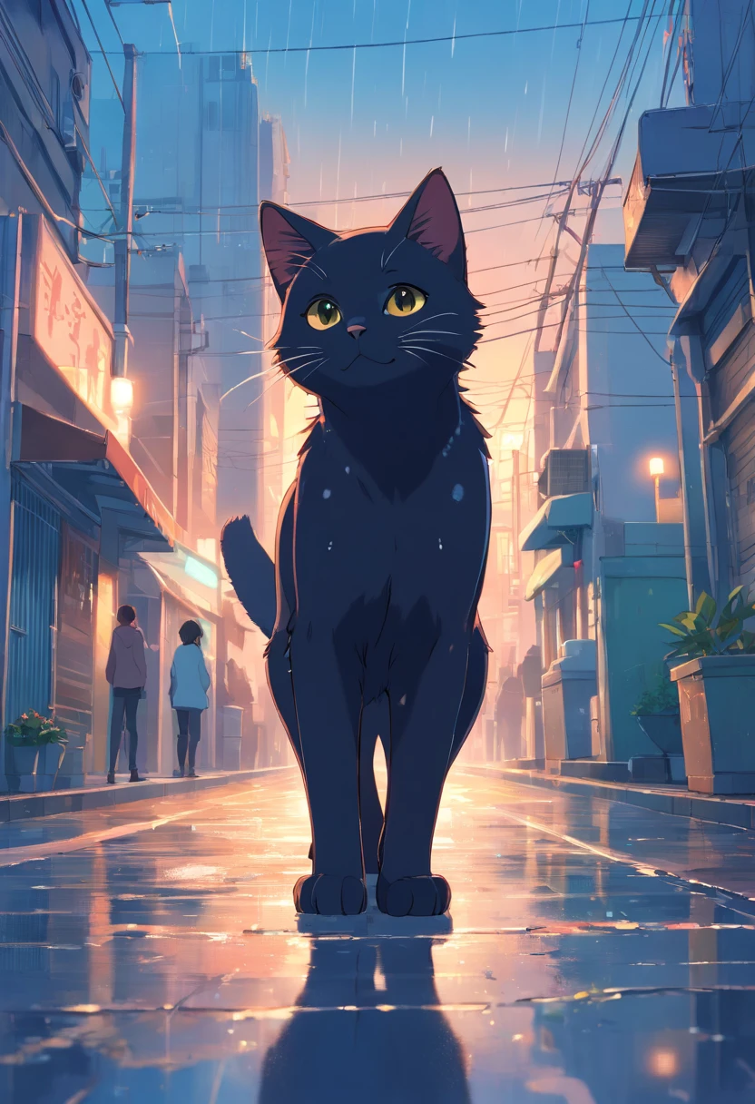 A black kitten, Do cat poses, raining day,Wet hair,Wet hair,cute little,Meticulous expressions,Urban street background,nooks,Trash can next to it,Meticulous background depiction,Ultra HD and Ultra High Resolution