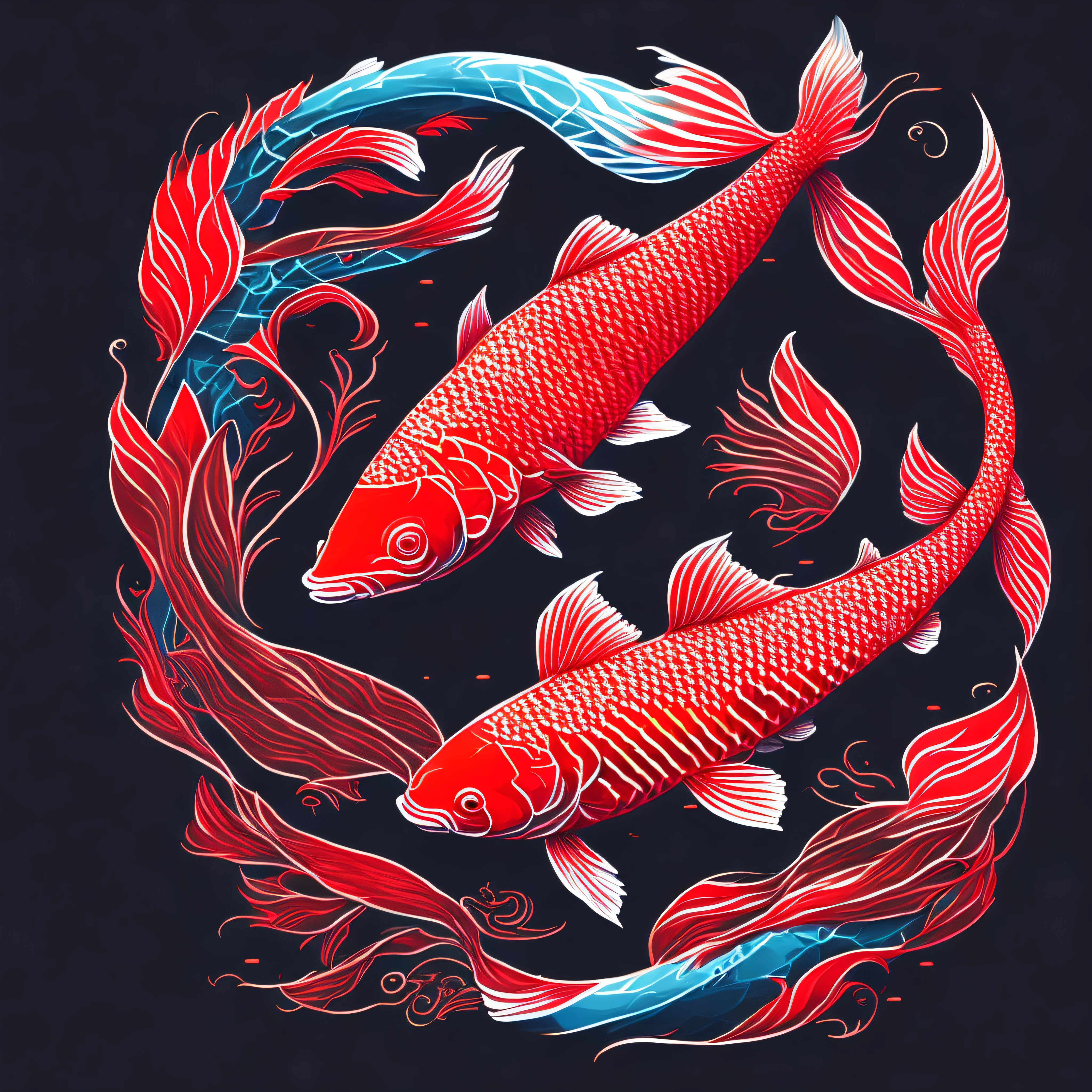 red koi fish, tshirt design, rzminjourney, vector-art