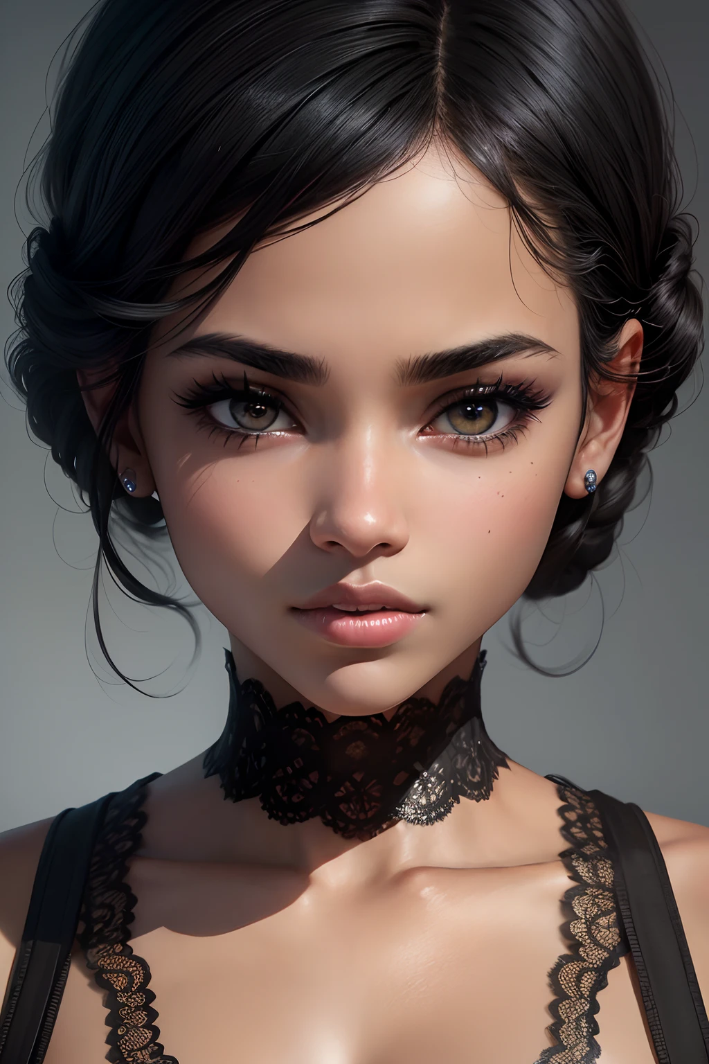 black woman with black eyes posing for a photo, perfect face), portrait, flawless face, black hair and big eyes, subtle makeup, perfect face and eyes, black eyes, black hair, extremely beautiful face, detailed perfect face, soft makeup, detailed flawless face, perfect face, beautiful makeup, detailed and perfect face, 18 years old, (best quality, 4k, 8k, high resolution, masterpiece: 1.2), ultra detailed, (realistic, photorealistic, photorealistic: 1.37)