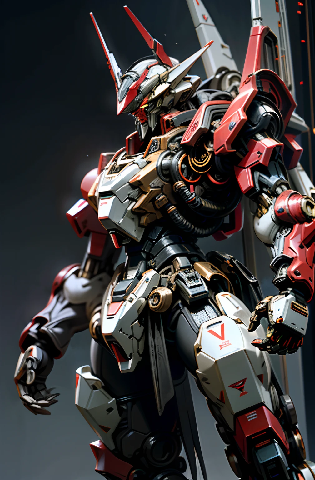 Dark_Fantasy,gundam,1Mechanical marvel,Robotic presence,Cybernetic guardian, giant mechanical armour, heavy mechanical iron glove, absolutely stunning art,black and red coating, highest quality art, highest resolution, hyper detailed,black and red, futuristic, gundam robot, atmospheric,8k,64k, HD, unparalleled masterpiece, dynamic lighting, cinematic, epic