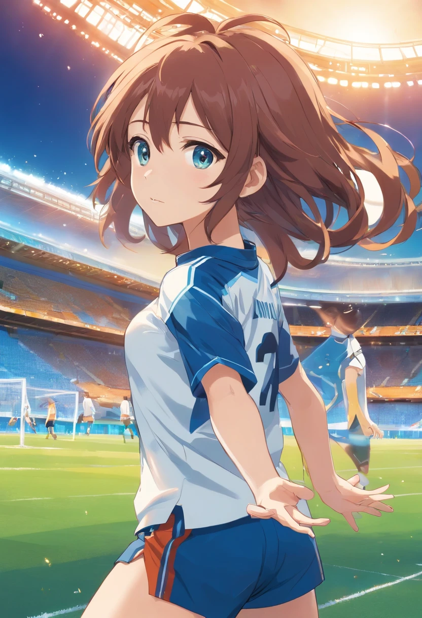 (cabelo longo branco), menina anime, De Inazuma eleven,uniforme de futebol azul