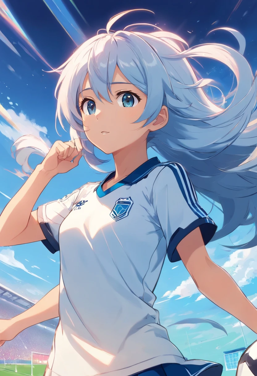 (cabelo longo branco), menina anime, De Inazuma eleven,uniforme de futebol azul