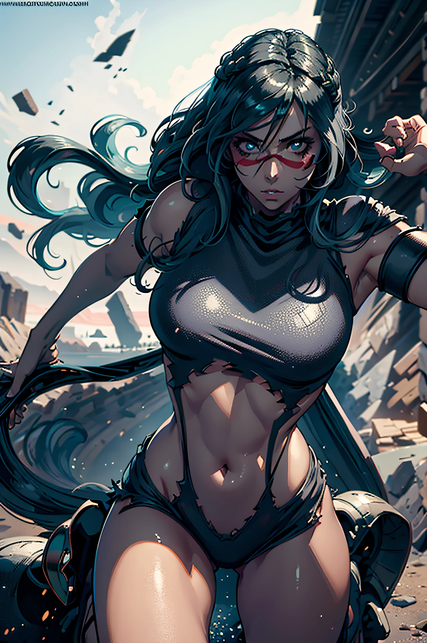 A superheroine wearing skimpy outfit, sleeveless, long hair, flying, wielding daggers, no cape, no mask, dynamic pose, 3d, (8k), detailed texture,(hyperdetailed), (photo realistic), cinematic light, cinematic action, highly detailed, realistic, Isometric, full body, in frame, driven expression, dark theme, (extremely detailed eyes), detailed symmetric realistic face, extremely detailed natural texture, masterpiece, extremely detailed, amazing, fine detail, rich colors, hyper realistic lifelike texture, dramatic lighting, unreal engine, trending on art station, photo realistic, RAW photo, high quality, high res, sharp focus, extremely detailed, cinematic lighting, 8k, high definition, cinematic, neoprene, unreal engine 5, ultra sharp focus