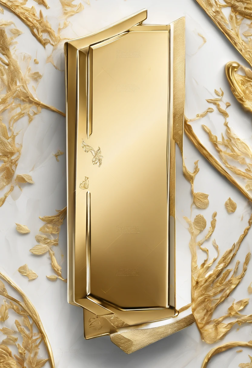 Gold bar on white background, im Stil von Trompe-l'oeil-Falten, Hellbraun und Gold, Strahlende Sternhaufen, theatralische Gesten, recycelt, Zahn Wu, entgegensetzend