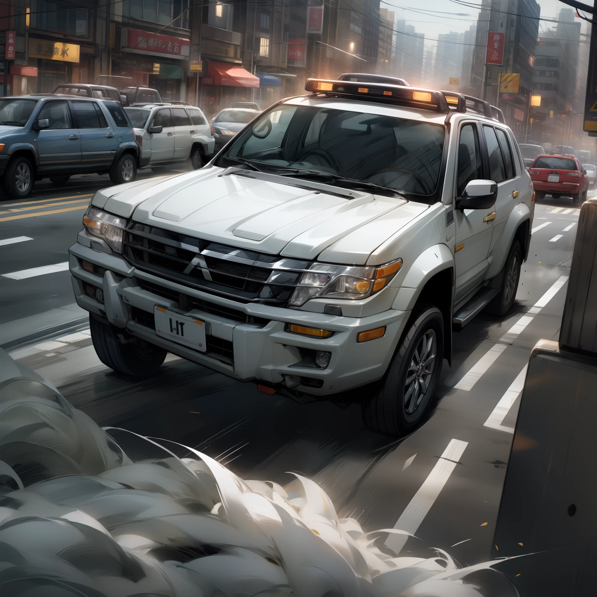 Mitsubishi Pajero, speeding, city vibe