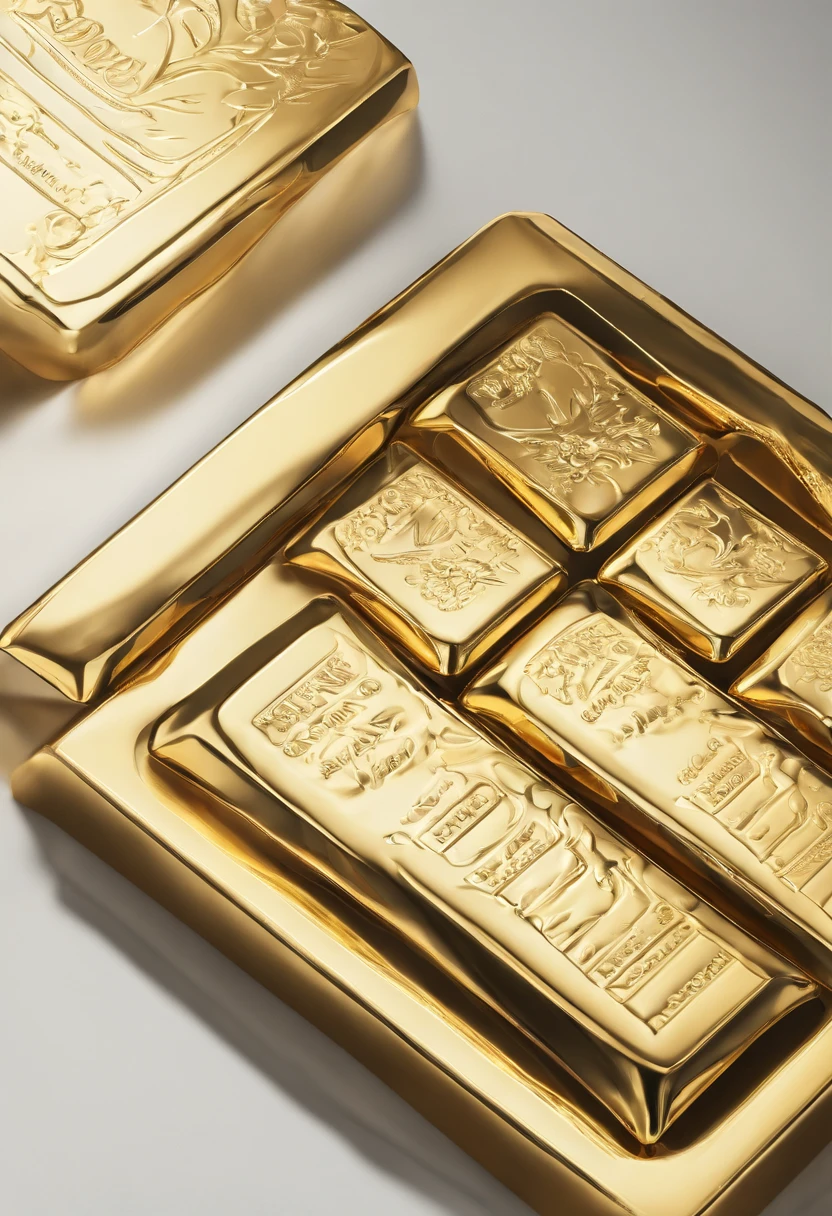 (Gold bar: 1,5) on white background, (Edelsteine:1,5)im Stil von Trompe-l'oeil-Falten, Hellbraun und Gold, Strahlende Sternhaufen, theatralische Gesten, recycelt, Zahn Wu, entgegensetzend