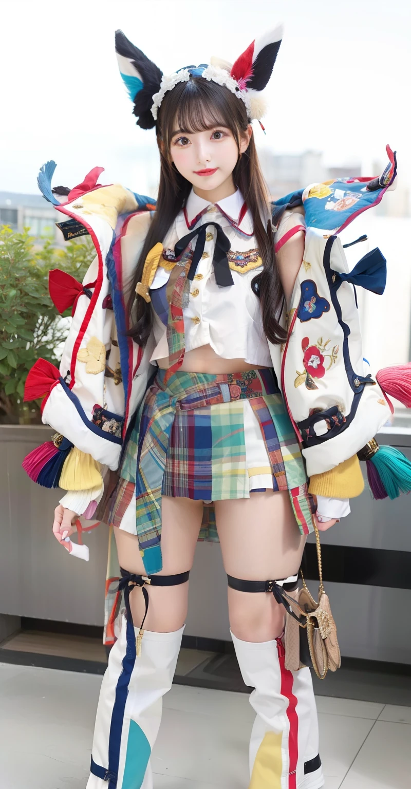 Colorful fashion idols、large full breasts、beautiful foot、Colorful hair、、Good Style、Long white coat、Tight mini skirt、
