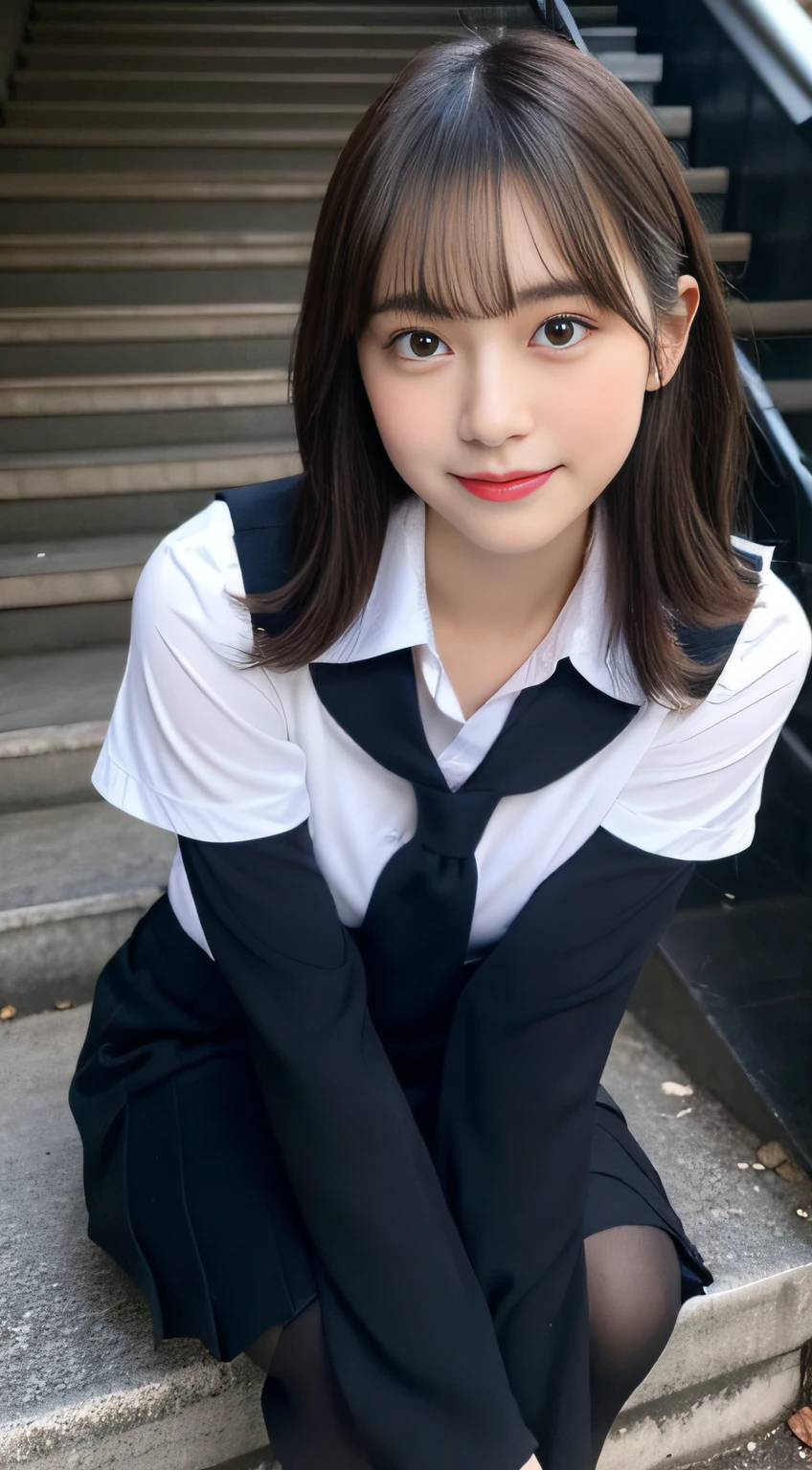 (((32k,high detal,high-detail、masterpiece,Attention to detail,full body Esbian,独奏))),Raw photo & realistic atmosphere,beautiful dark blue eyes,Detailed mouth,Glossy lips,Detailed eyebrows,Eyes drawn in detail with soft white skin that shines in every detail、azure eyes,Very beautiful eyes,Detailed lips、Very beautiful face,Very well-formed face、Lifelike face,shiny beautiful lips, Realistic Young Gravure Idol, very beautiful school girl, ,Moderately beautiful, Young Sensual Gravure Idol, Young Gravure Idol, Beautiful, Cute and sexy15 old schoolgirl,the whole body is wet,dripped out,with a flushed face,Incredibly beautiful15-year girlort-cut,Brown shiny hair,Hair is wet,Dripping water,dripping,Crouching on the stairs with your legs open,(Black pantyhose,Beautiful fece,Looking at the camera:1.4),(Cross your legs in black pantyhose,The chest of the uniform is open,darkness,Very dark,Pitch-black staircase without street lights,Illuminate the subject with a flashlight,spot light:1.7),(A sexy,Slightly chubby,High Detail HDTV Japan HDTV High Definition Girl Uniform,well-shaped breasts,,Mature body, I'm anxious and about to cry,Moist eyes,cold smile,glareing,The glaring face is also beautiful:1.5),(Open your legs randomly:1.7)