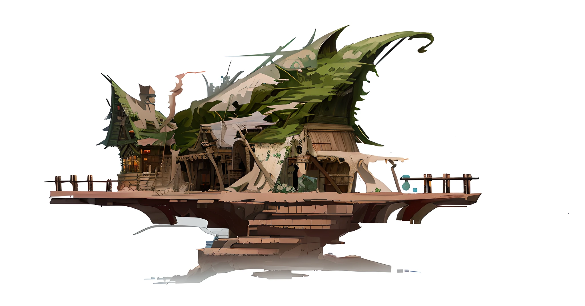 There is a small wooden structure,There is a tree house at the top, 2D concept art,Station A trend,tribe,Sense of ruin,stairways,Clay pots,Grocery store, senior concept artist, painterly concept art, painted as a game concept art, magical fantasy 2 d concept art, fantasy concept art, concept art highly detailed, concept-art, concept-art, concept art illustration, detailed conceptual drawing, environment design illustration, final fantasy artwork concept