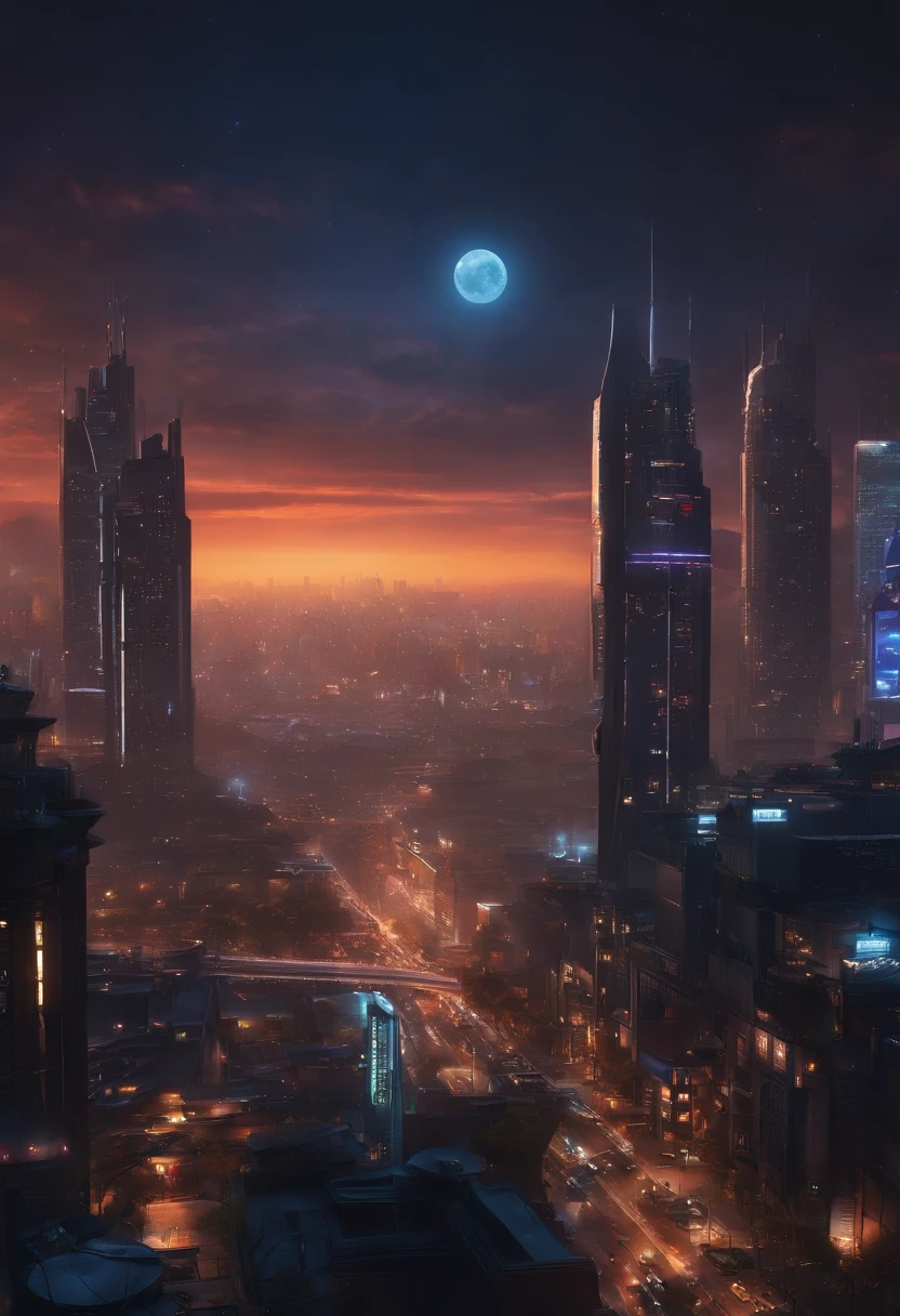 cyberpunkcity、Bird view、nighttime scene