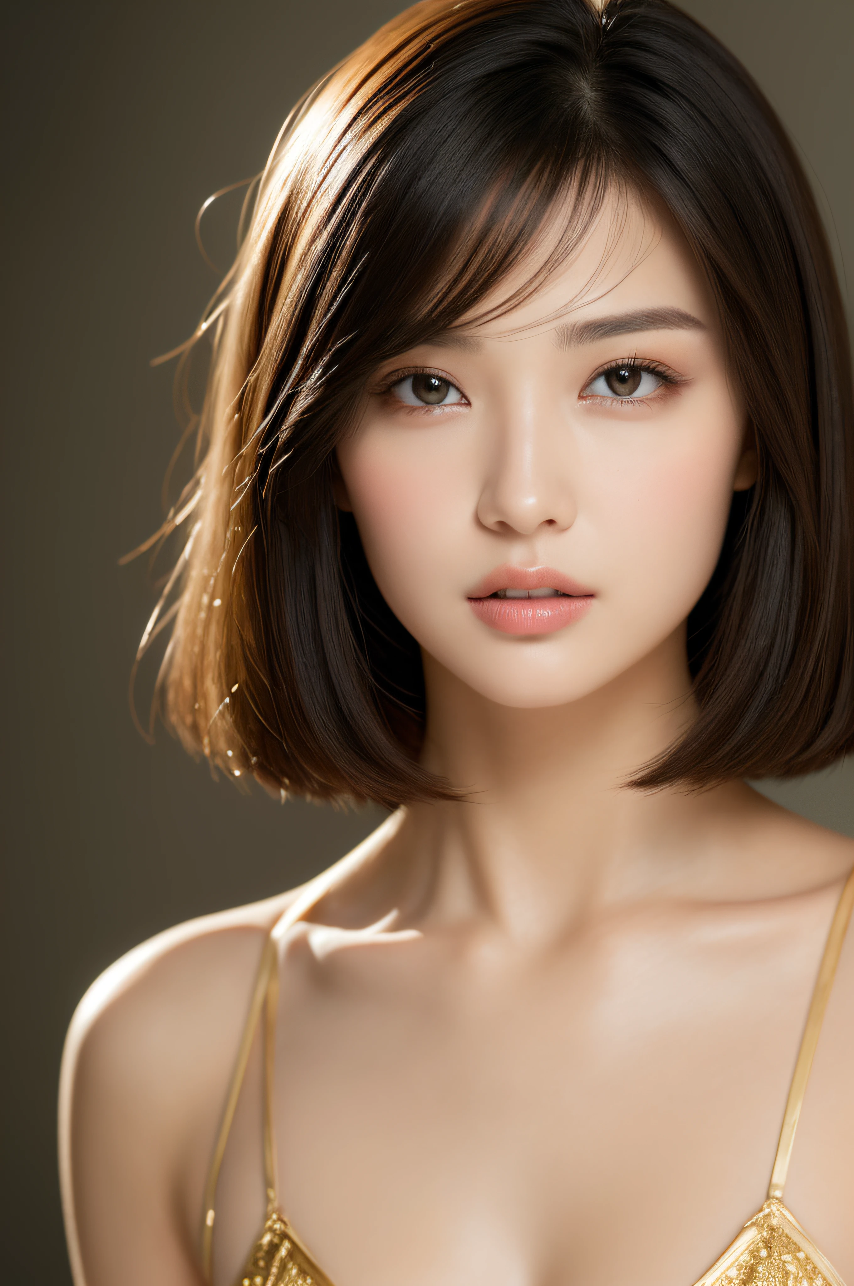 masterpiece, Best Quality, masutepiece, hight resolution, 1girl in, 22year old, High detail RAW color photo of beautiful young woman, Beautie, ighly detailed, Soft lighting, Textured skin, face perfect, Sharp pupils, Realistic pupils, Optimal ratio, (Detailed face:1.4), (Realistic brown eyes:1.2), (High Proportion Realistic Breasts), (Realistic medium breasts), (Closed mouth:1.5), Slender body, Photography, Detailed skin, Realistic, Photorealsitic, Highly detailed, High Detail RAW Color Art, diffused soft lighting, Shallow depth of field, foco nítido, Cinematic lighting,
a closeup, (shorth hair:1.5), A dark-haired, (straight haired:1.5)