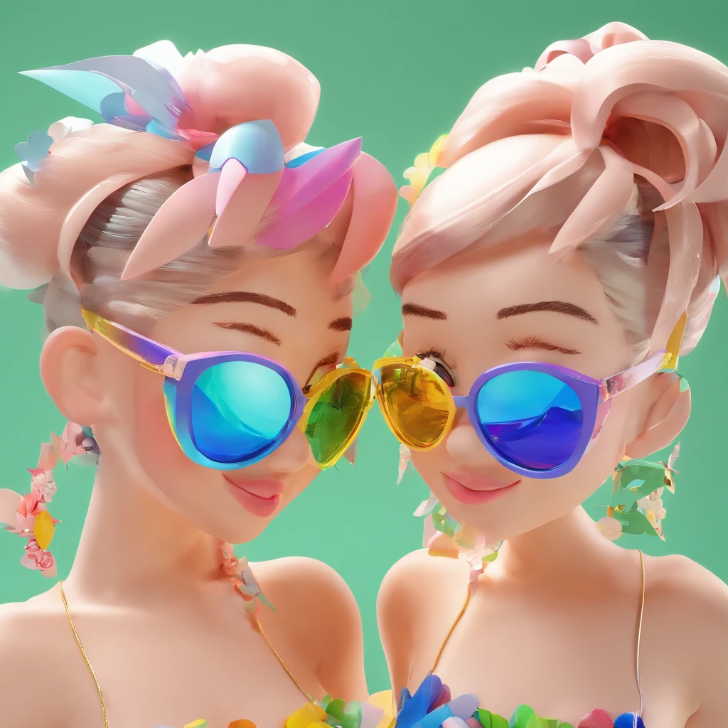 super bonito IP 2 meninas por pop mart, olhos brilhantes, querubim,Vestidinho branco, argila, Modelos, um brinquedo de caixa cega, Brilhante e delicado,fundo limpo, Bom brilho, 3D rendering of,best quality, Twin.