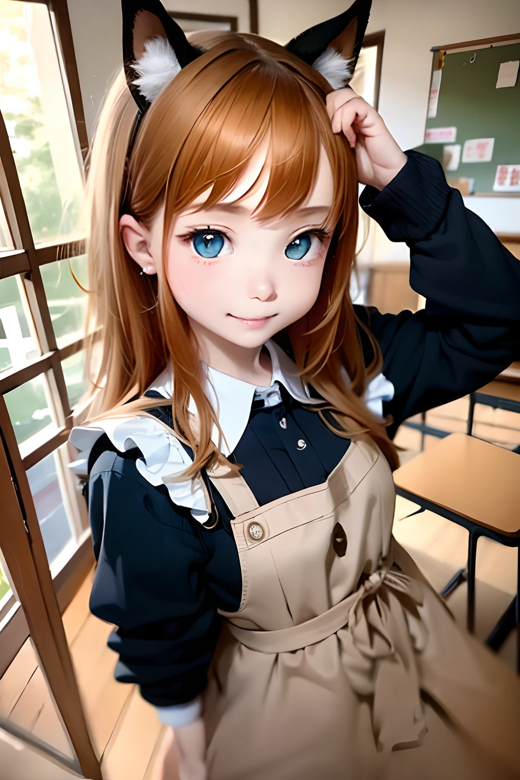 Anime girl sitting at a table with a doll and an orange、small loli girl、splash art anime loli、Cute girl anime visual、small curvaceous 、in a dress、cute animeの女の子、cute anime、、anime moe art style、official artワーク、official art、cute art style、zerochan art、young anime girl