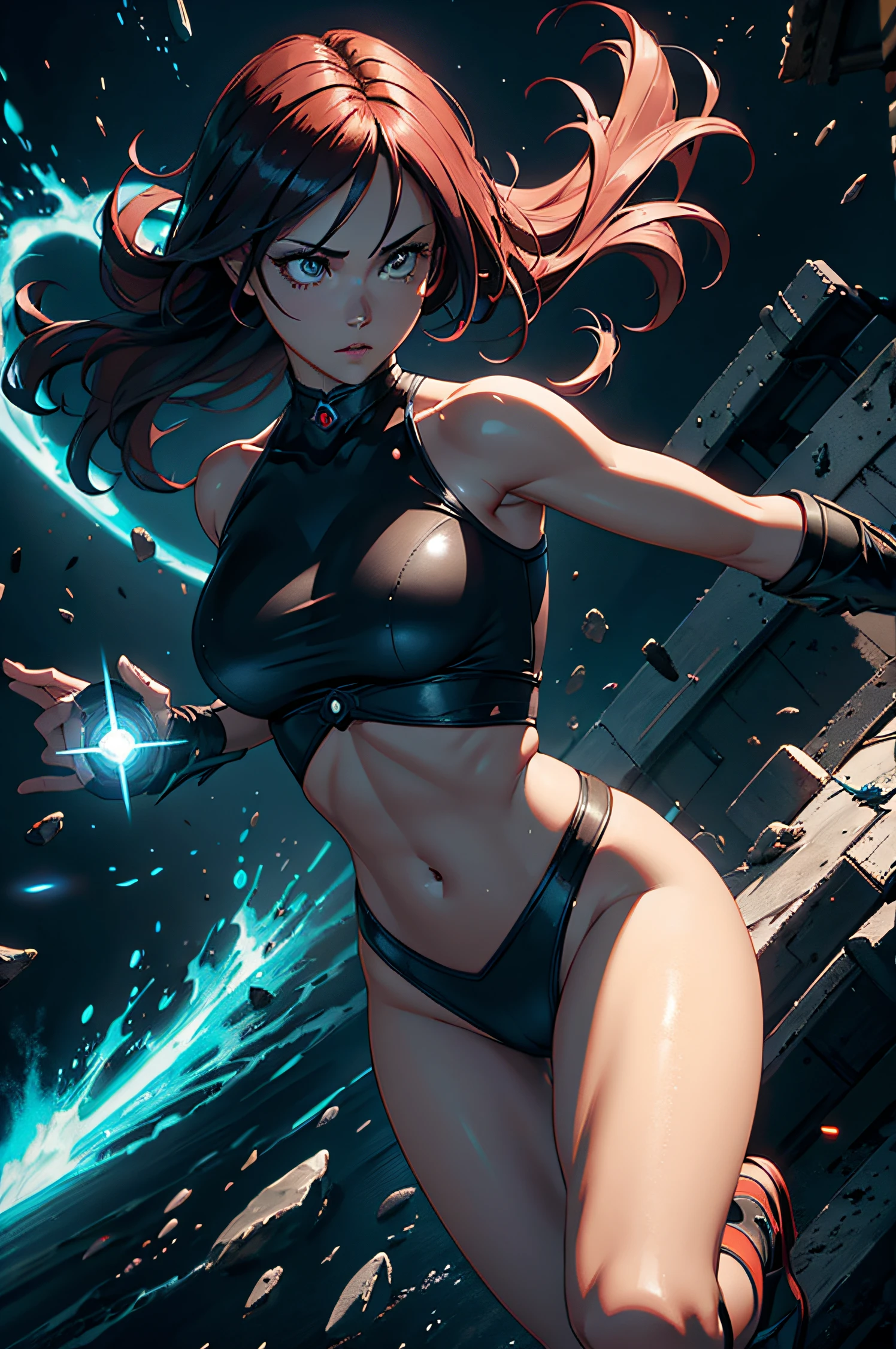 A superheroine wearing skimpy outfit, sleeveless, long hair, flying, wielding daggers, no cape, no mask, dynamic pose, 3d, (8k), detailed texture,(hyperdetailed), (photo realistic), cinematic light, cinematic action, highly detailed, realistic, Isometric, full body, in frame, driven expression, dark theme, (extremely detailed eyes), detailed symmetric realistic face, extremely detailed natural texture, masterpiece, extremely detailed, amazing, fine detail, rich colors, hyper realistic lifelike texture, dramatic lighting, unreal engine, trending on art station, photo realistic, RAW photo, high quality, high res, sharp focus, extremely detailed, cinematic lighting, 8k, high definition, cinematic, neoprene, unreal engine 5, ultra sharp focus