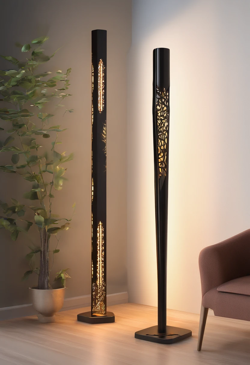 A black stick inlaid with LEDs，Placed on the table