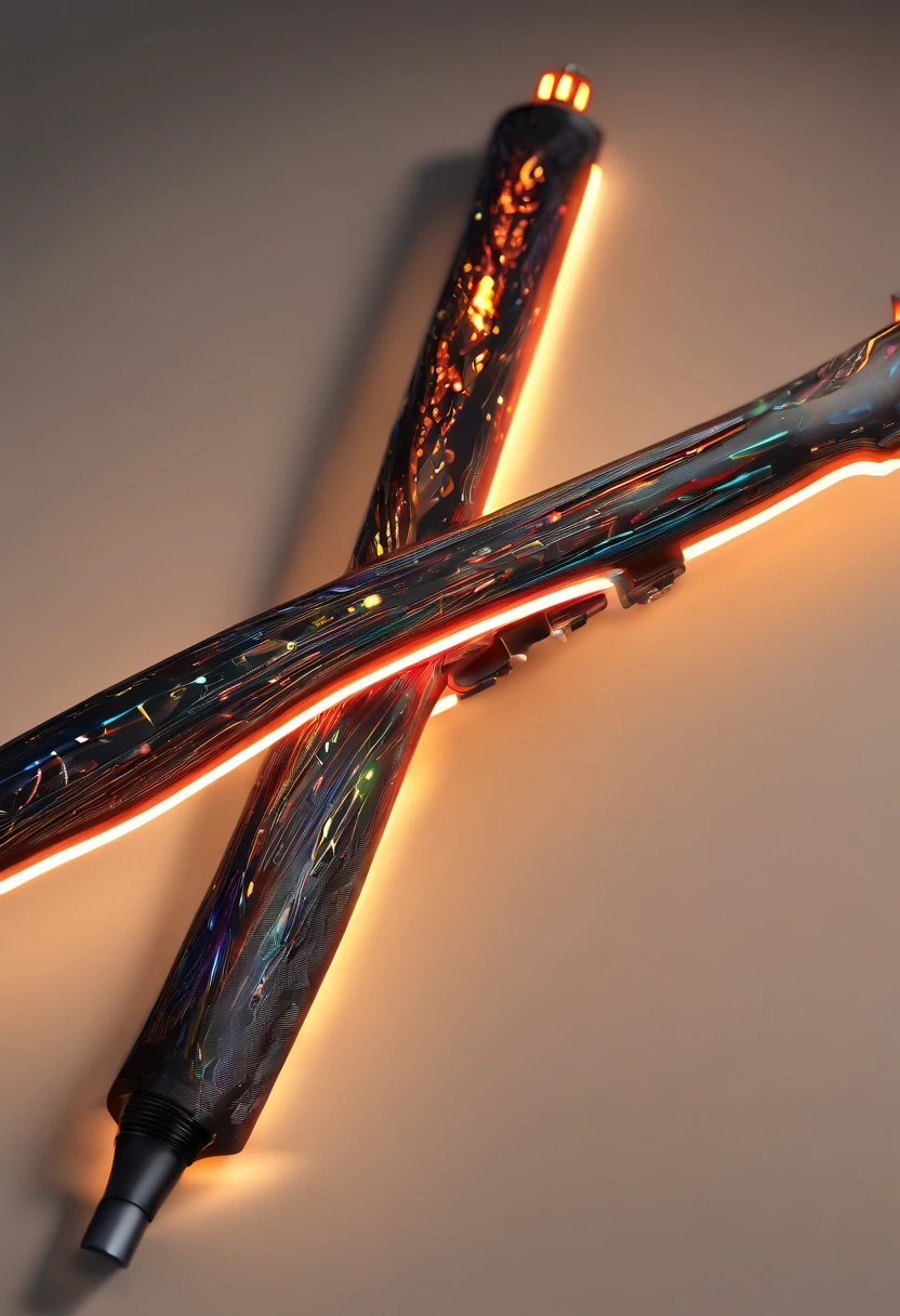 A black stick inlaid with LEDs，Placed on the table