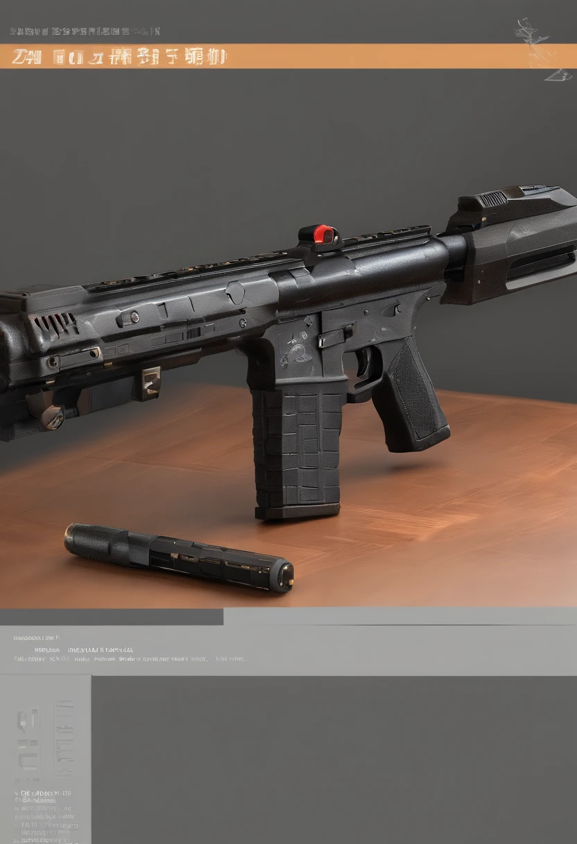 A black weapon inlaid with LEDs,Placed on the table