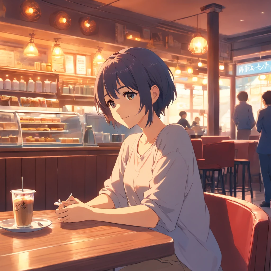 Beautiful woman relaxing in café, Cozy and cozy atmosphere,