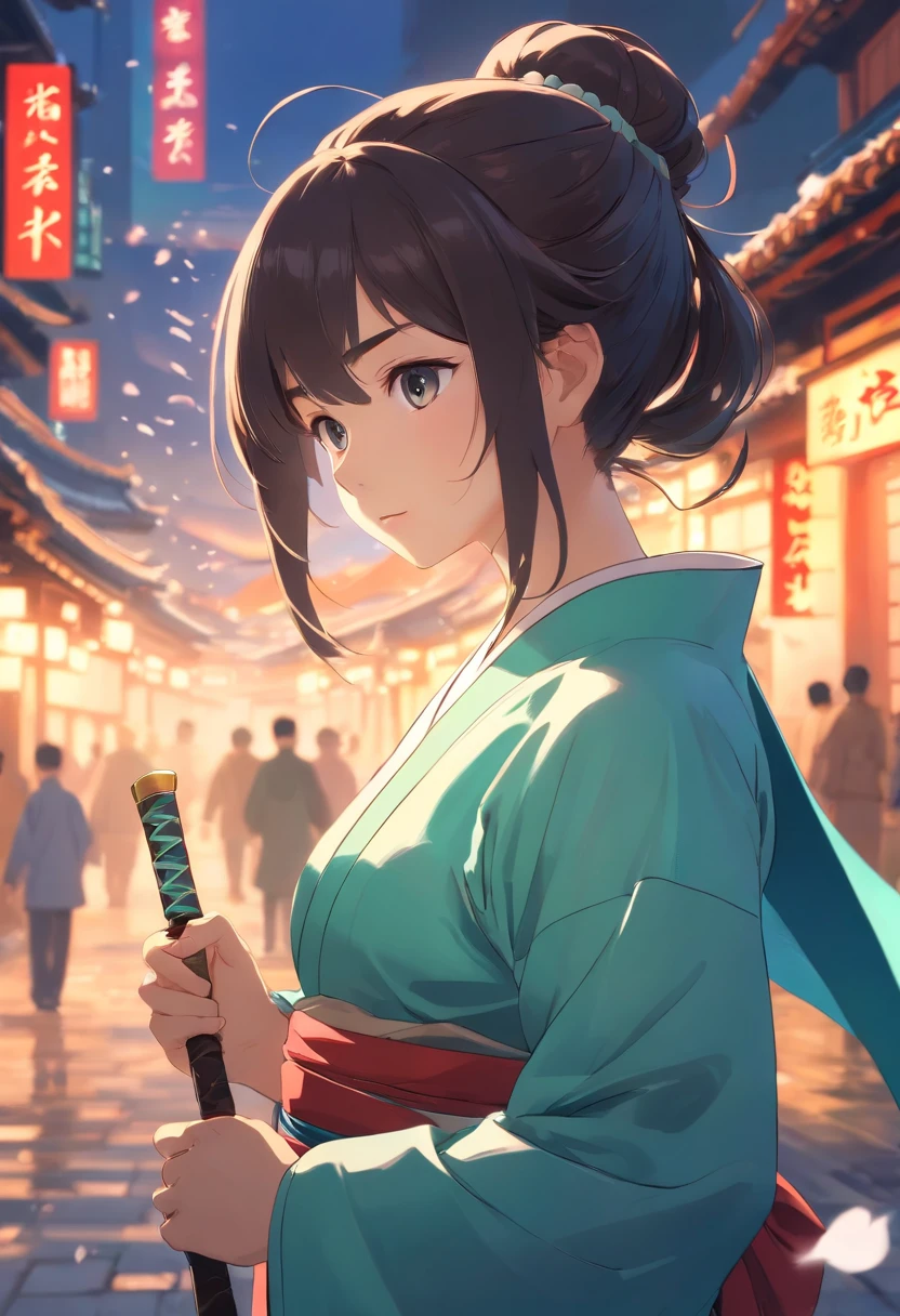 1个Giant Breast Girl,Kungfu,Hold a long knife, Presents a chopping state,Remains Cliff,Surrounded by rain,Illustration style,motionblur,full bodyesbian,(exquisitefacialfeatures,Perfect hand features,Wear Hanfu,Night clothes),Chinese ink style,martial arts style,Selective focusing,in a panoramic view,(Bokeh:1.5),tmasterpiece,ultra - detailed,Epic composition,HighestQuali,16k