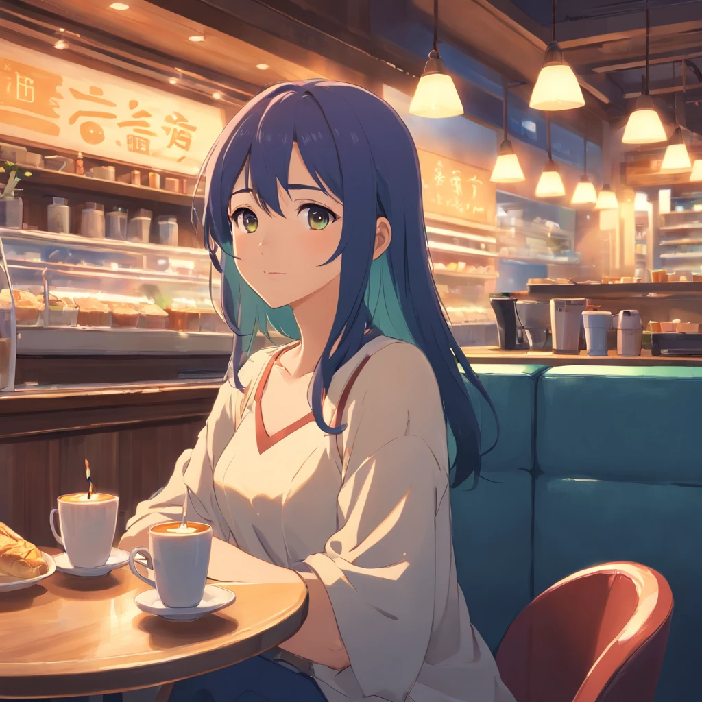 Beautiful woman relaxing in café, Cozy and cozy atmosphere,