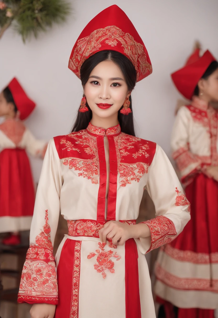 Leather family costumes,There are two types: casual and ready-to-wear,The costume is made of wax embroidered clothes made by hand。Includes red tasseled bead cap、hair-bun、Corolla pad、Wax coat、Wear the first coat、Apron sheets、Waist tablets、pleatedskirt、Red leggings、sockes、"High spike gang" shoes, etc;Casual wear is lightweight、naive、generous、Practical and beautiful,Whether it is field labor production or mountain collection,It is very convenient to carry on the shoulders。
The crown of a woman in the leather family,Recognize the red bead hat、Corolla is dressed in the first coat(Also known as a shield or back card)、Wax coat、Waist apron sheets(cloths)and pleated skirts,All batik throughout(Wax flowers)Pattern pattern。Red beaded hat、Dress with red leggings,They all have embroidery patterns, especially vermilion。The wax flowers are white,Embroidery appears red,Red and white,These are the biggest characteristics of home clothing,It is also the difference between this stable national community and other ethnic minorities,It's unique,unique