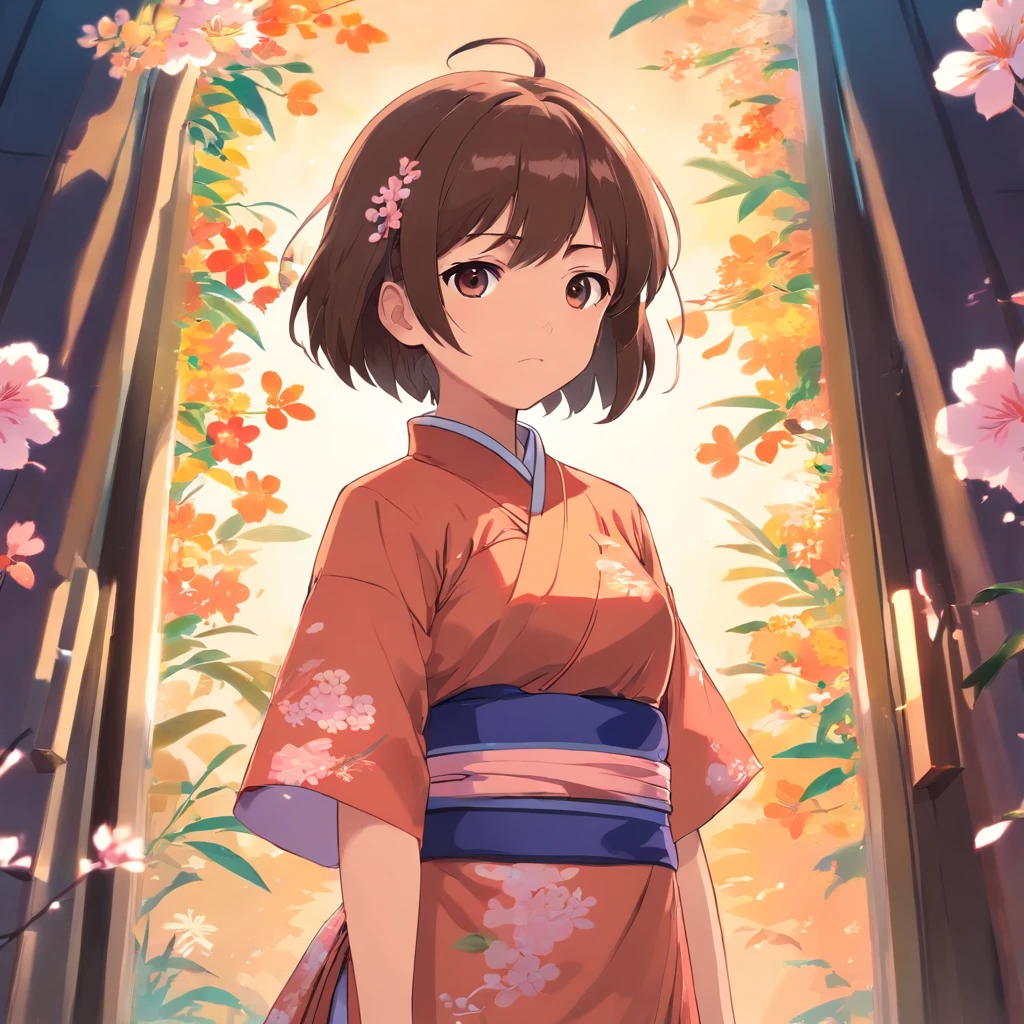 vivd colour, 16k, hyper HD, High-density imaging review 10, (tmasterpiece:1. 5), absurderes, (best qualtiy:1. 5),solid color backdrop,A girl,Hold your arms,Frowning,Staring at you angrily,Pouting angrily,Floral half-sleeved cheongsam,Cute fat girl,A ball head