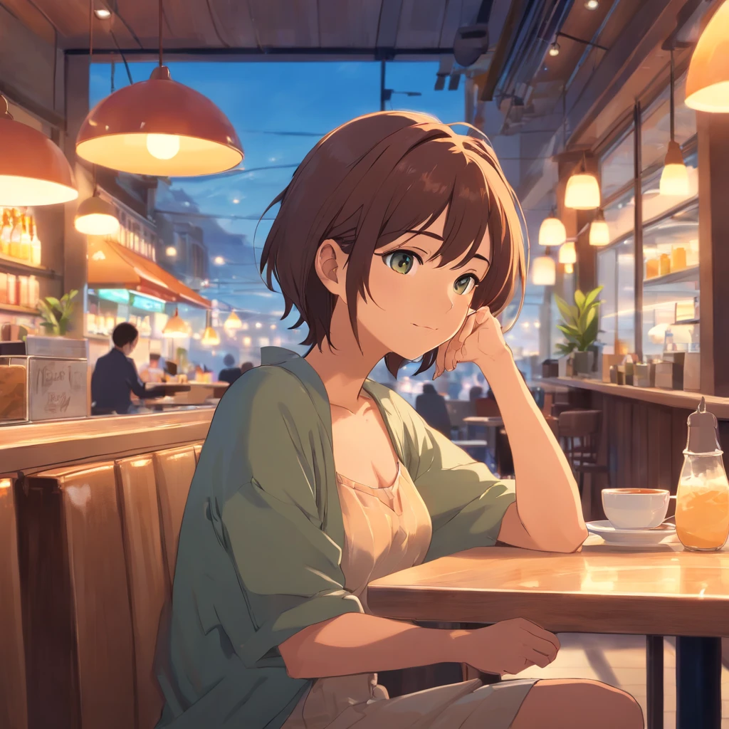 Beautiful woman relaxing in café, Cozy and cozy atmosphere, Daytime Cafe