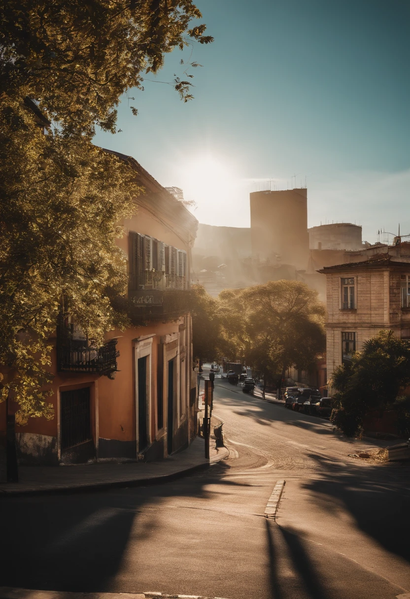 "Sunny Sunday morning, centro, Nova Iorque, vista de um cruzamento, From the ground to the sky, retro urban scene, fotografia antiga, filtro retro, ensolarado, Papel de parede 4k. Sunny and nostalgic atmosphere, evocando um passado bonito"
