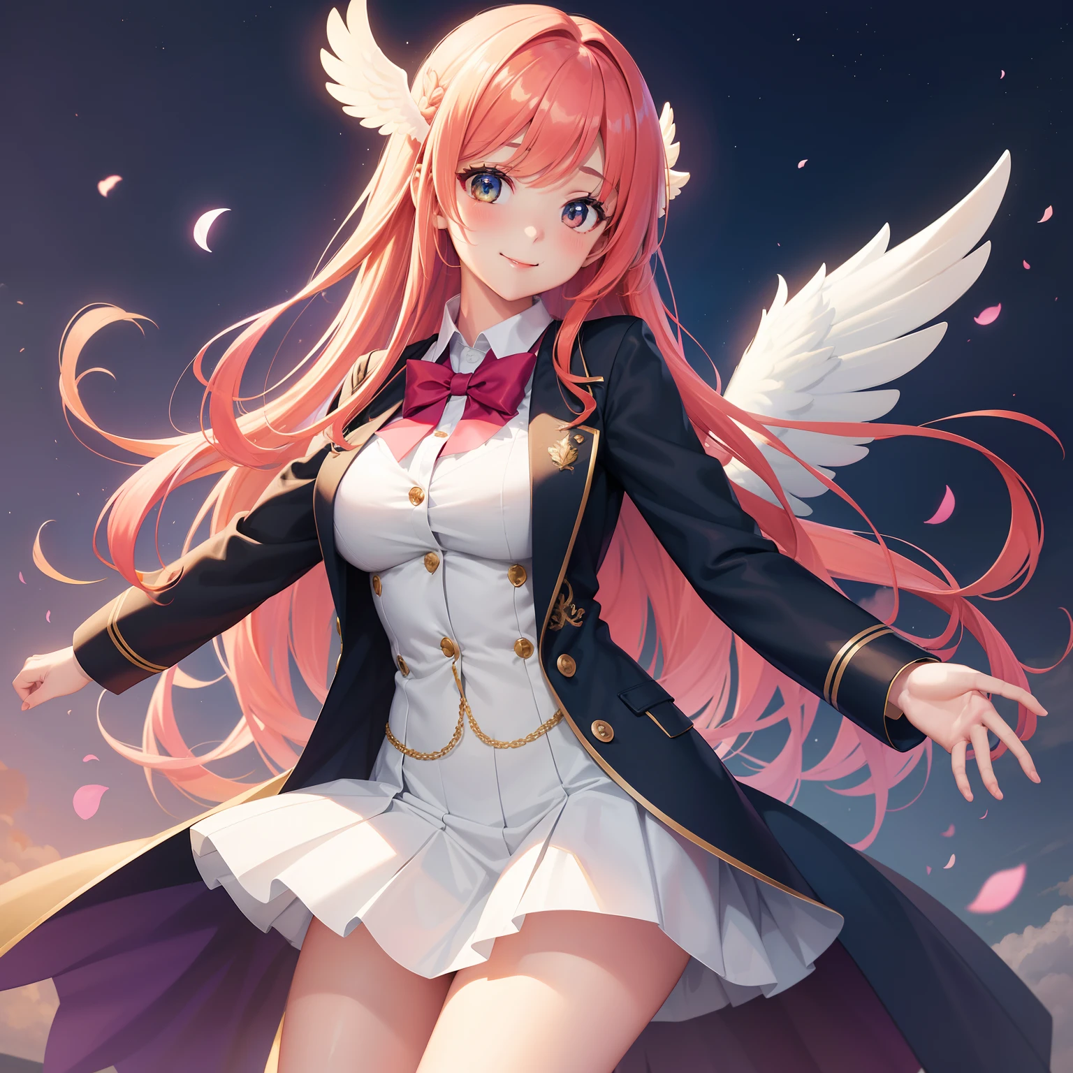 Beautiful girl with angel wings, backgroundbacklighthigh-resolution ,top-quality,Beautiful Beautiful Girl,超A high resolution,A smile,Perfect Beautiful Girl,Colossal tits,校服、blazers,multicolored hair,harems,校服,blazers,