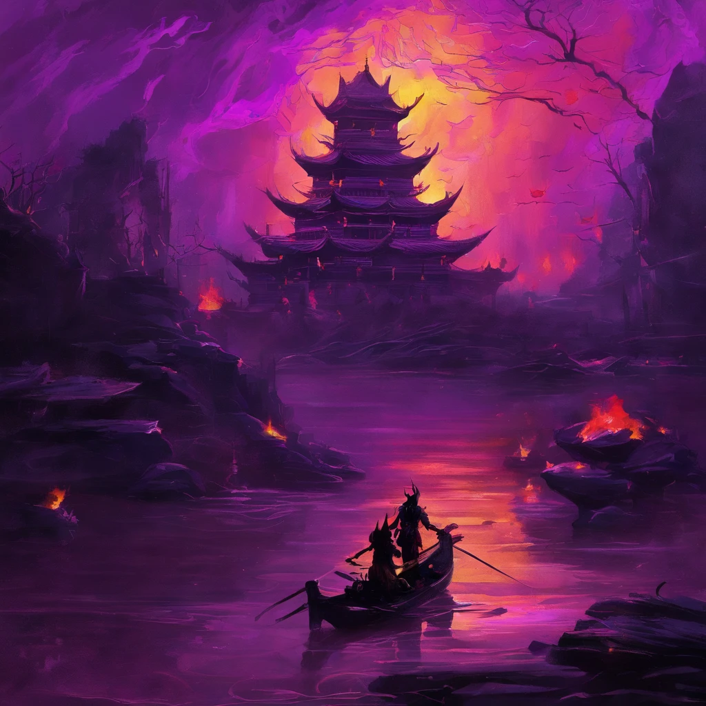 In heavy rain，（（A huge castle complex of ancient square-topped stones burning in the fire））The picture quality is excellent，Lightning，Yellow light fog，电影灯光，Natural, realistic colors，Full composition，The style refers to Van Gogh，Subject content，Burning wooden ancient domed stone giant castle game scene 1：60 miniatures，Lightning and lightning，Agate glass texture 32K（tmasterpiece，k hd，hyper HD，32K）Long flowing bright purple hair，Autumn Pond，zydink， a color， Asian people （Kizi）， （Red scarf）， Combat posture， looking at the ground， long whitr hair， Floating bright purple， Fire cloud pattern gold tiara， Chinese long-sleeved gold silk garment， （abstract ink splash：1.2）， white backgrounid，Lotus protector（realisticlying：1.4），Bright purple hair，Smoke on the road，The background is pure， A high resolution， the detail， RAW photogr， Sharp Re， Nikon D850 Film Stock Photo by Jefferies Lee 4 Kodak Portra 400 Camera F1.6 shots, Rich colors, ultra-realistic vivid textures, Dramatic lighting, Unreal Engine Art Station Trend, cinestir 800，Long flowing bright purple hair