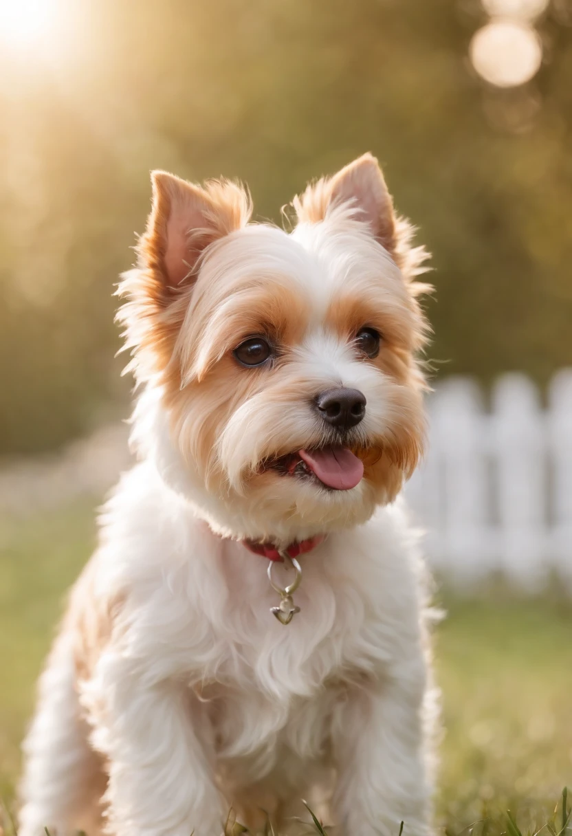 Faca um cao da raca Biewer terrier a la pom pom brincando com uma bolinha