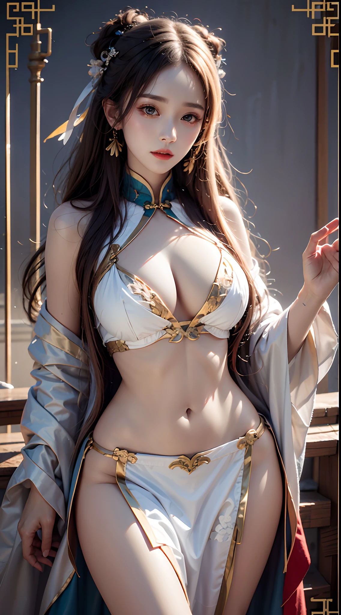 photorealistic, high resolution, soft light, 1women, solo, hips up, shining skin, jewelry, hanfu