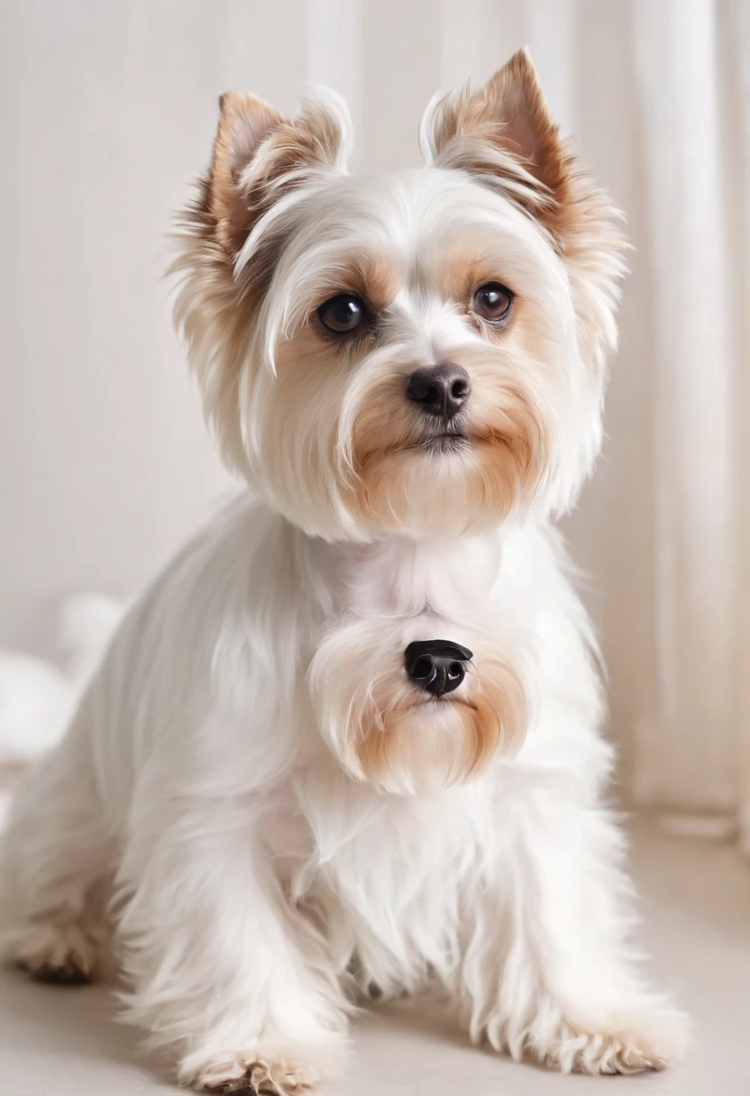 Biewer Terrier a la pom pom seguranso um papel em branco