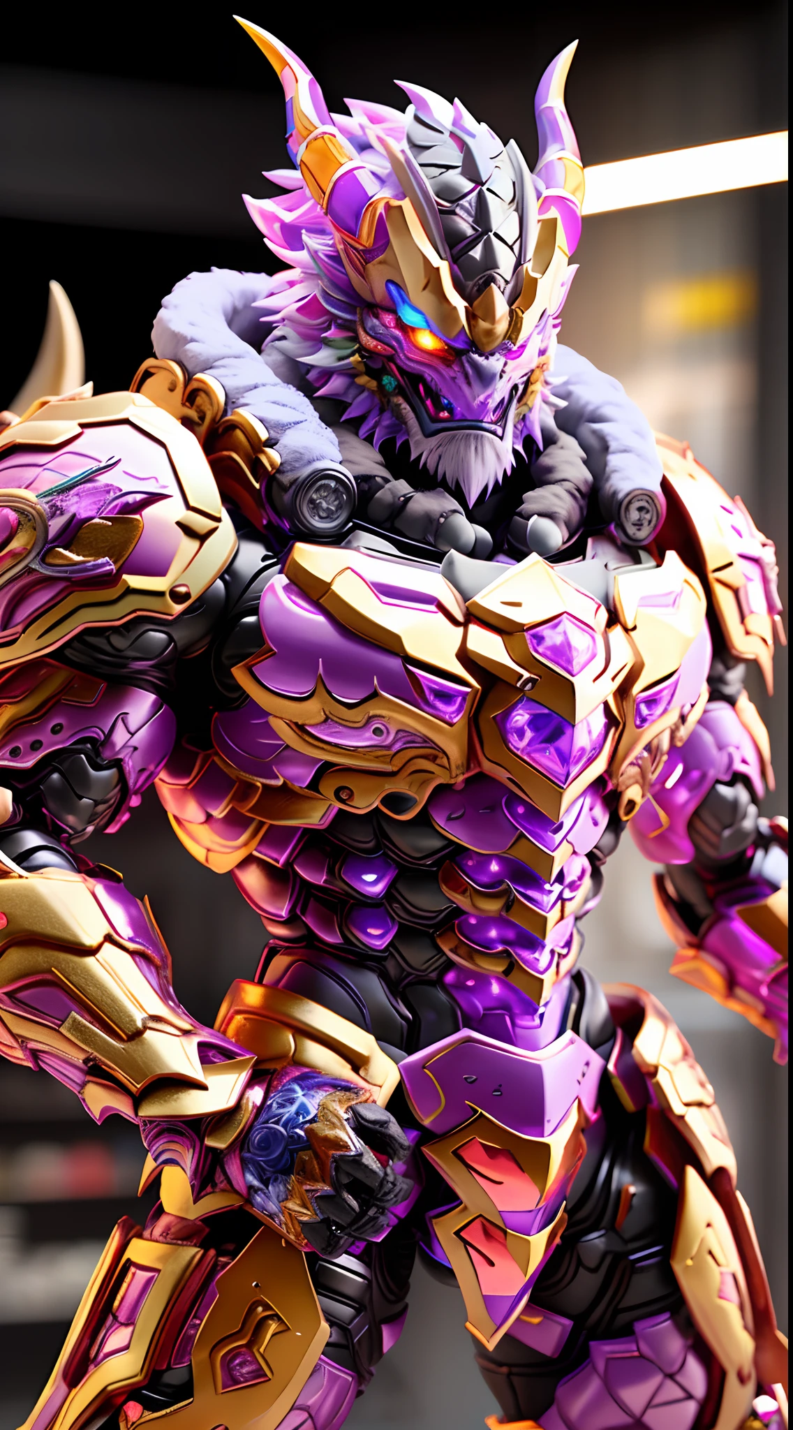 DRAGON KING, RAINBOW COLORED, HETEROCHROMIA EYE, CRYSTAL HEAVY ARMOR, TRANSPARANT, MUSCLE BODY.