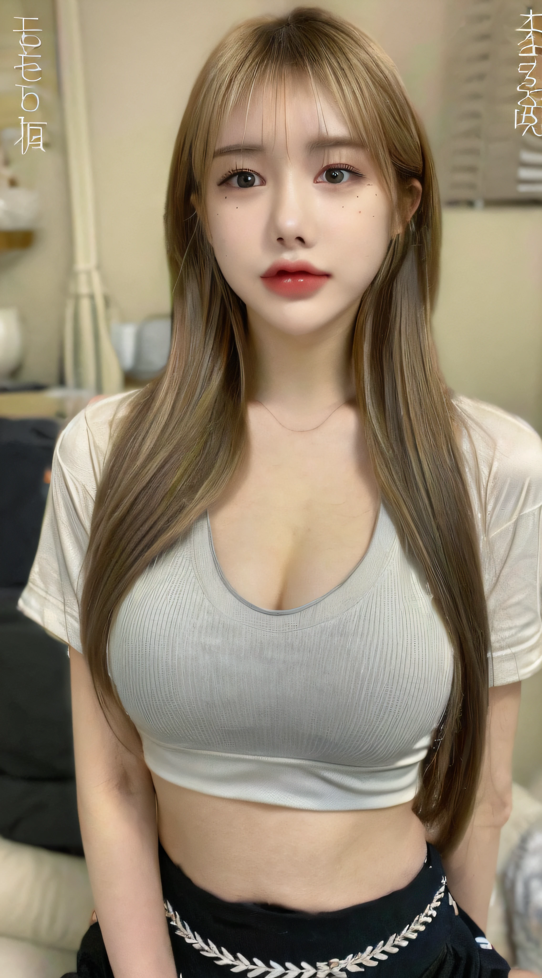 (Best quality, 8k, 32k, Masterpiece, UHD:1.2),Photo of Pretty Japanese woman, 1girl, (long blonde hair), (large breasts), double eyelid, White police uniform, small white nurse (cap), white shirt, open shirt, hospital, patient's room, upper body, sexy