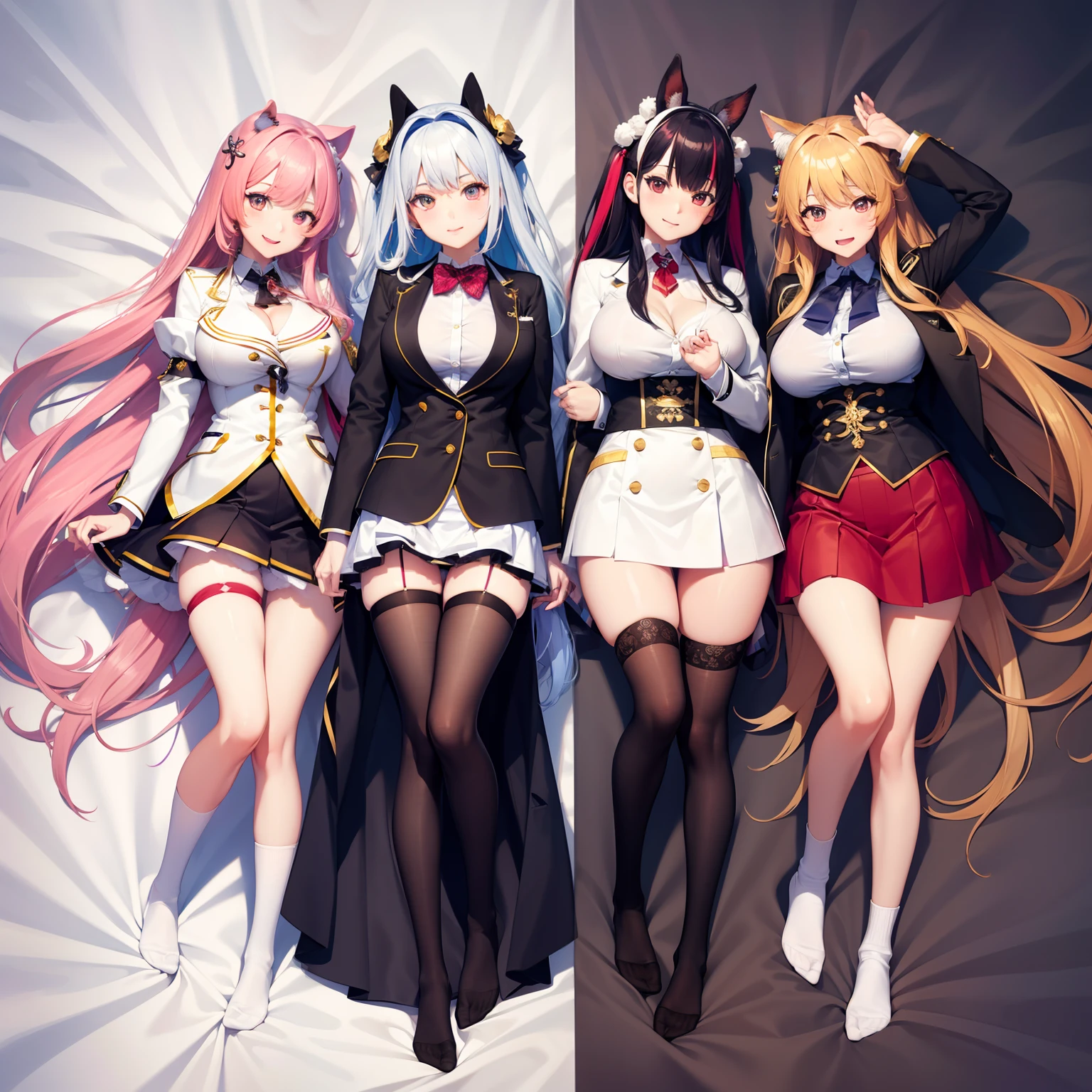 harems,Multiple girls are depicted,Multiple Beautiful Girls,a smile,multicolored hair,top-quality,Beautiful Beautiful Girls,超A high resolution,校服,blazers,Loose Socks,Perfect Girl,huge tit,Excellent style,