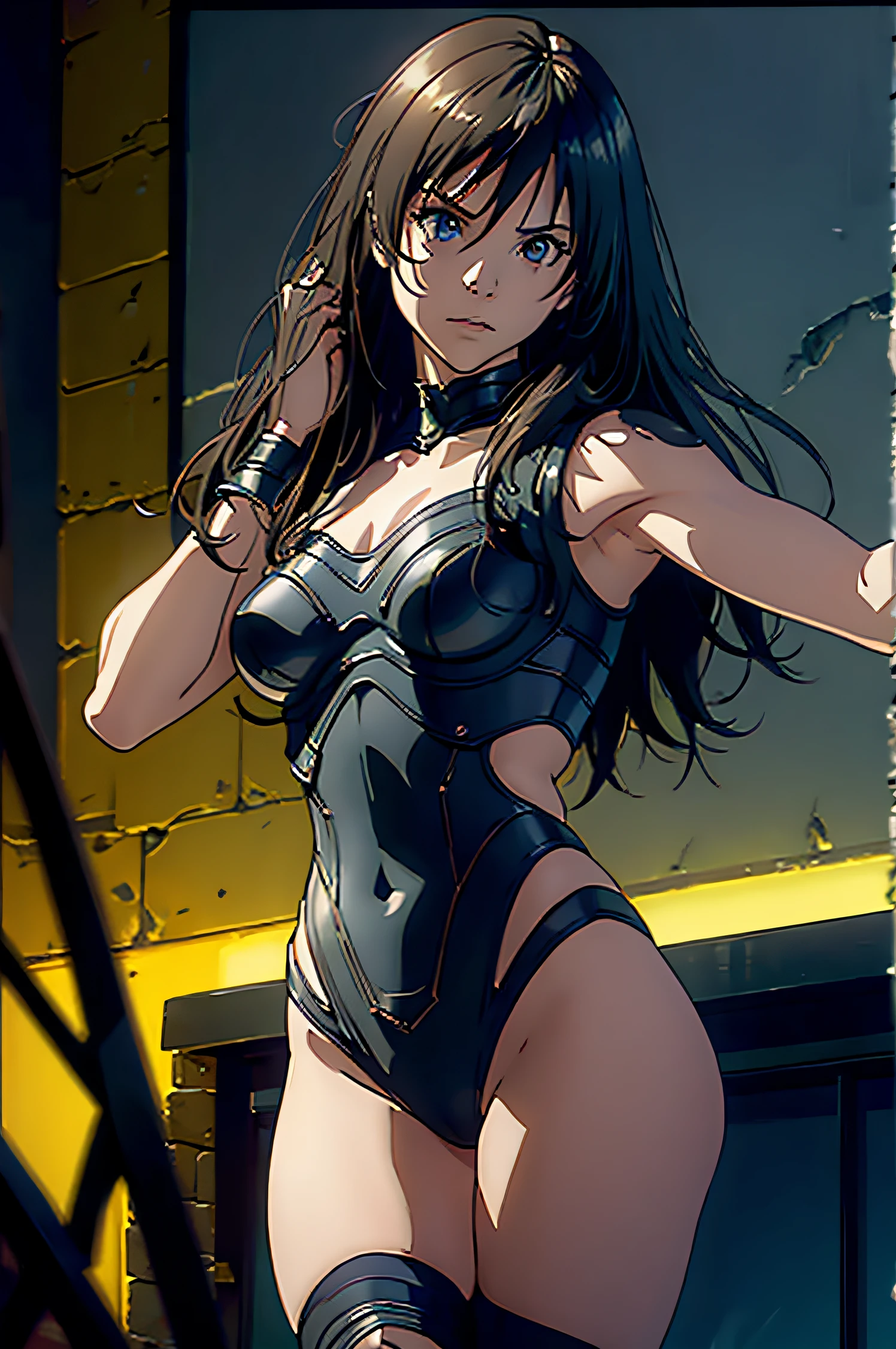 A superheroine wearing skimpy outfit, sleeveless, long hair, flying, wielding daggers, no cape, no mask, dynamic pose, 3d, (8k), detailed texture,(hyperdetailed), (photo realistic), cinematic light, cinematic action, highly detailed, realistic, Isometric, full body, in frame, driven expression, dark theme, (extremely detailed eyes), detailed symmetric realistic face, extremely detailed natural texture, masterpiece, extremely detailed, amazing, fine detail, rich colors, hyper realistic lifelike texture, dramatic lighting, unreal engine, trending on art station, photo realistic, RAW photo, high quality, high res, sharp focus, extremely detailed, cinematic lighting, 8k, high definition, cinematic, neoprene, unreal engine 5, ultra sharp focus