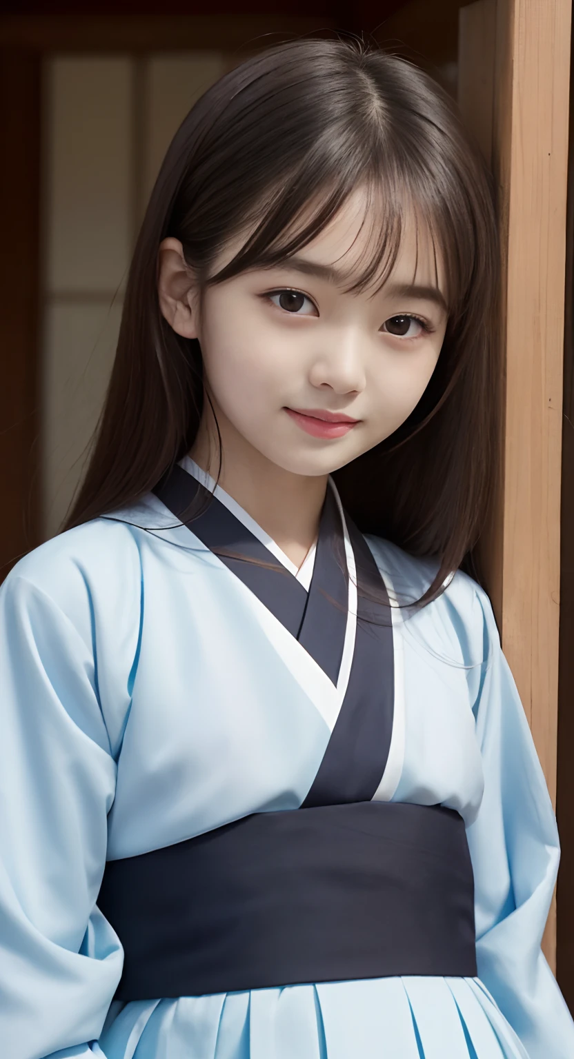 (top-quality、masterpiece:1.2)、Best Quality、realisitic、photoshot、hight resolution、1080p、8K、Textured skin、Physical Rendering、1 Japan Girls、a junior high school student、kawaii、Young Face、Rolled hair、(hanbok:1.5)、Korea、full of shyness、smil、Big