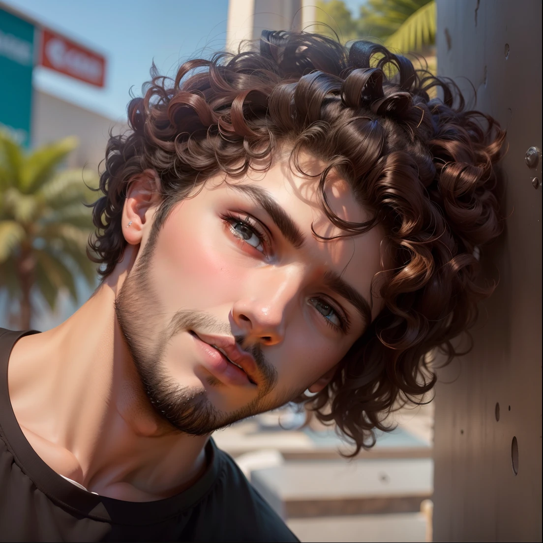 Rosto bem realista, cihgano, cabelo cacheado e lindo